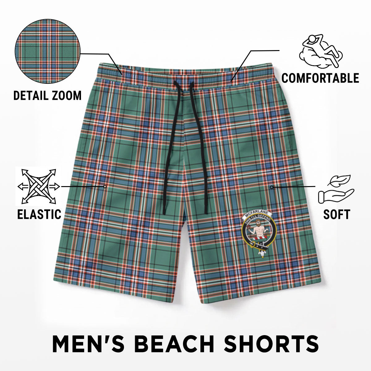 McFarlane Hunting Ancient Tartan Crest Men's Beach Shorts