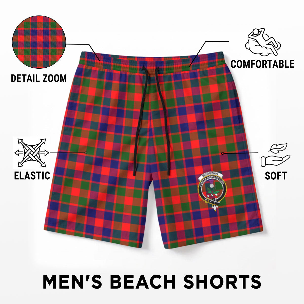McGowan Tartan Crest Men's Beach Shorts