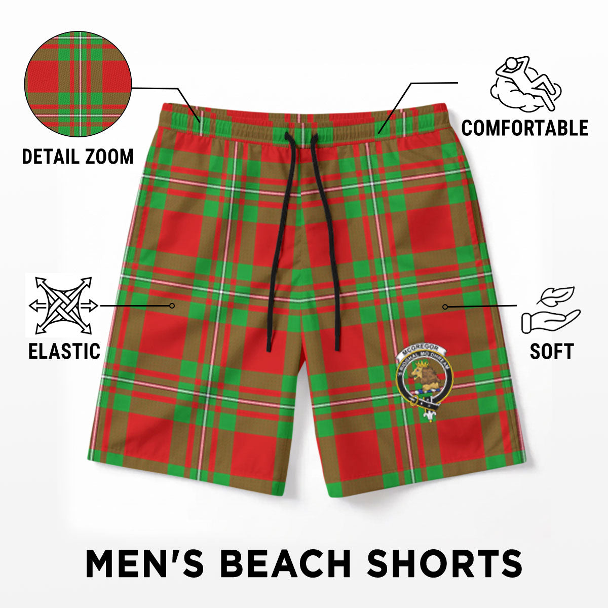 McGregor Modern Tartan Crest Men's Beach Shorts