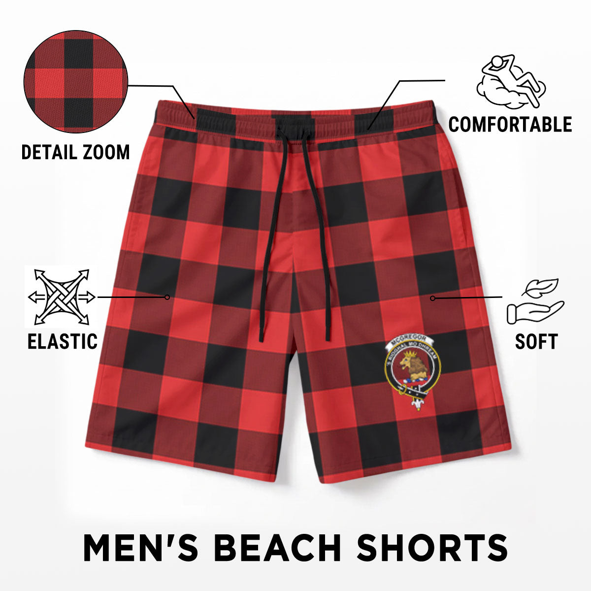 McGregor Rob Roy Modern Tartan Crest Men's Beach Shorts