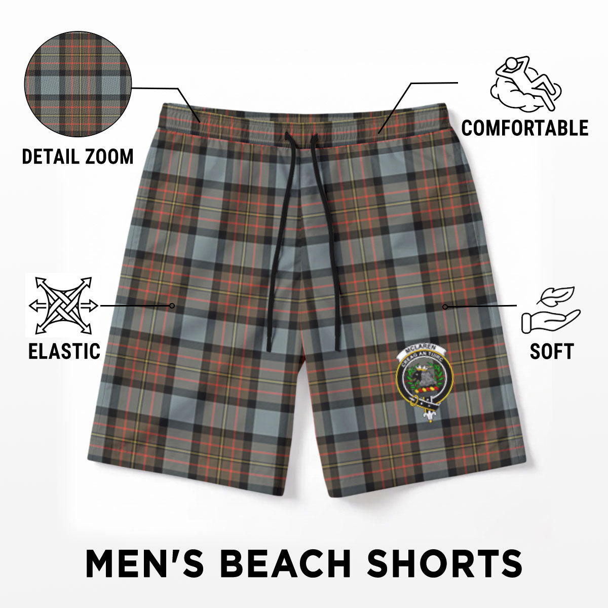 McLaren Weathered Tartan Crest Men's Beach Shorts