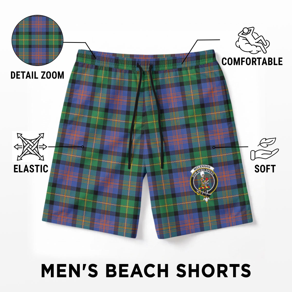 McLennan Ancient Tartan Crest Men's Beach Shorts