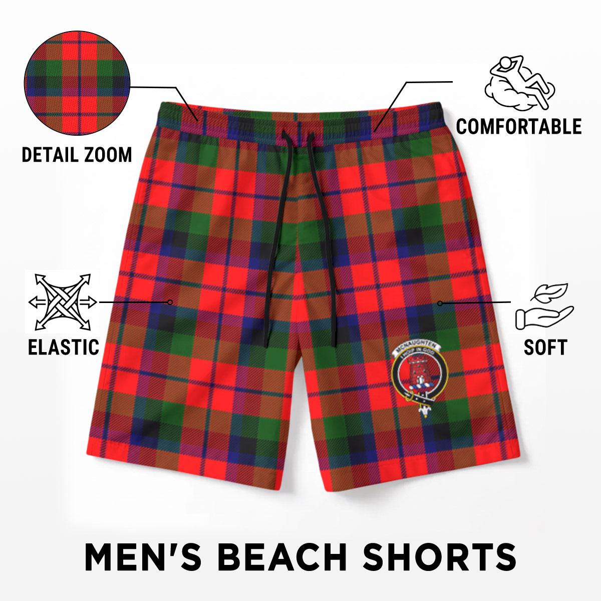 McNaughten Tartan Crest Men's Beach Shorts