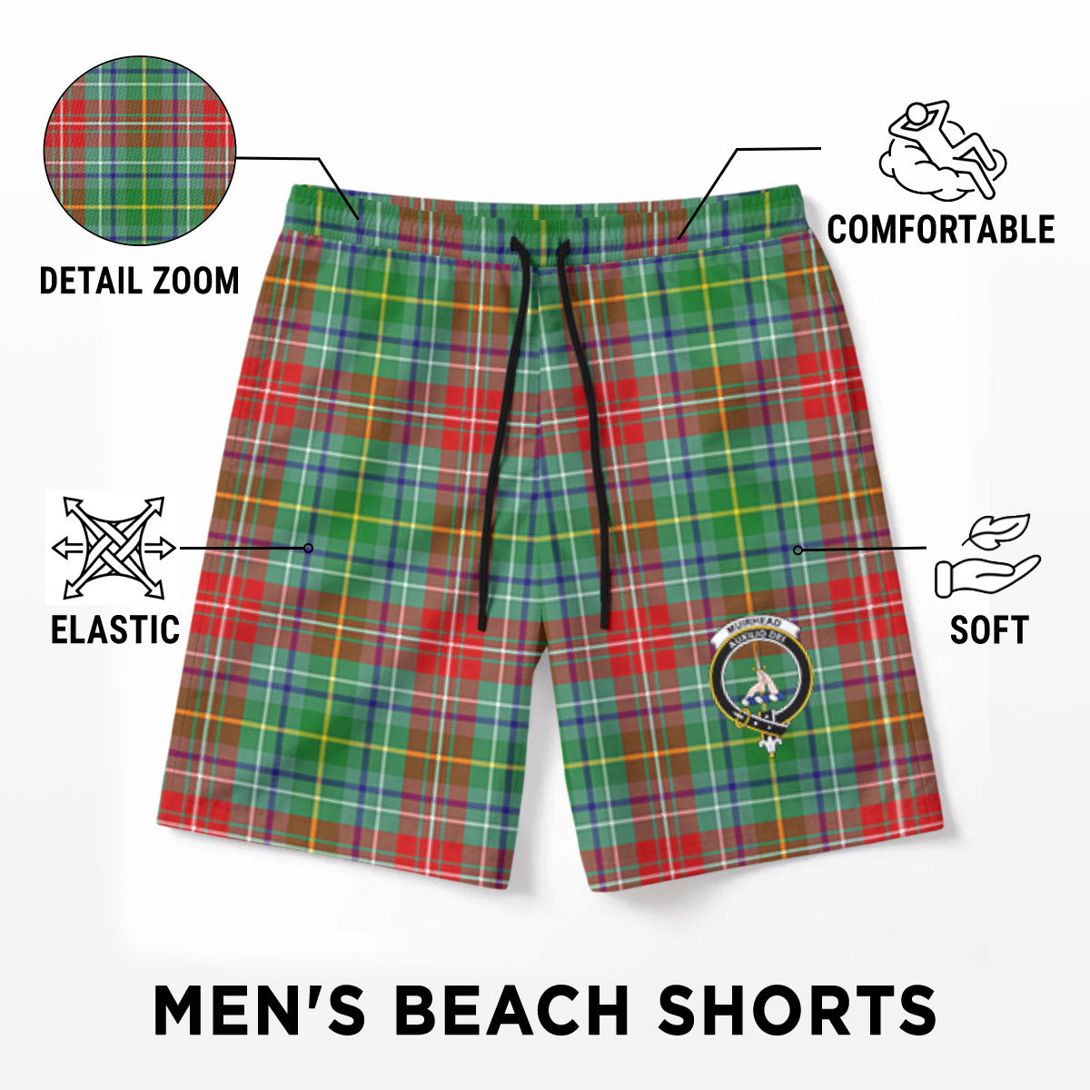 Muirhead Tartan Crest Men's Beach Shorts