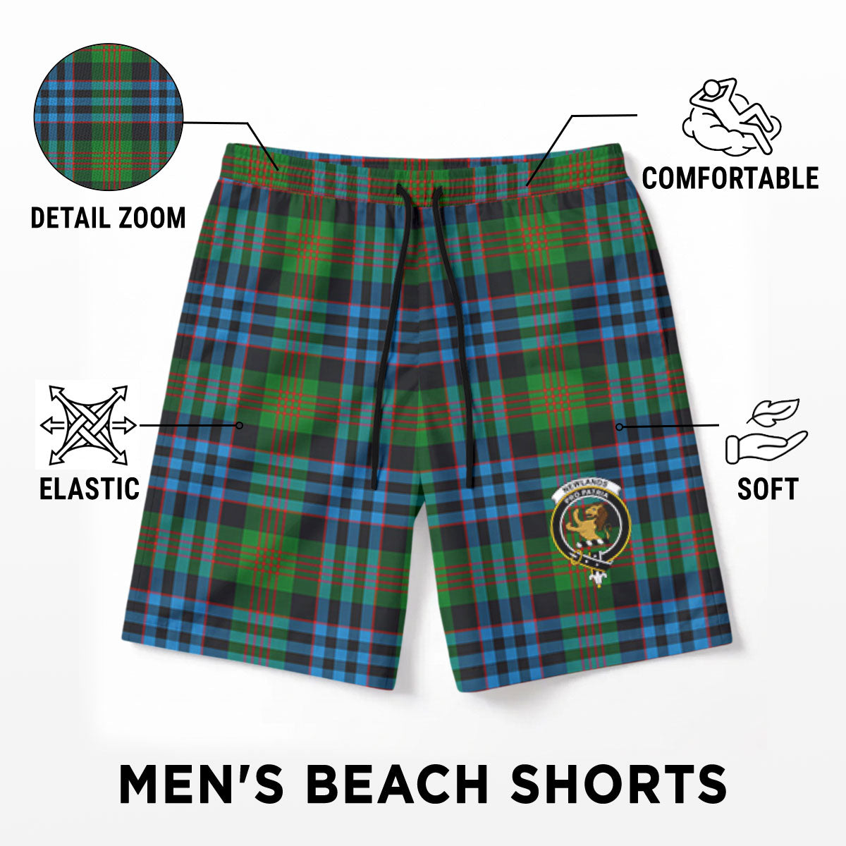Newlands Tartan Crest Men's Beach Shorts