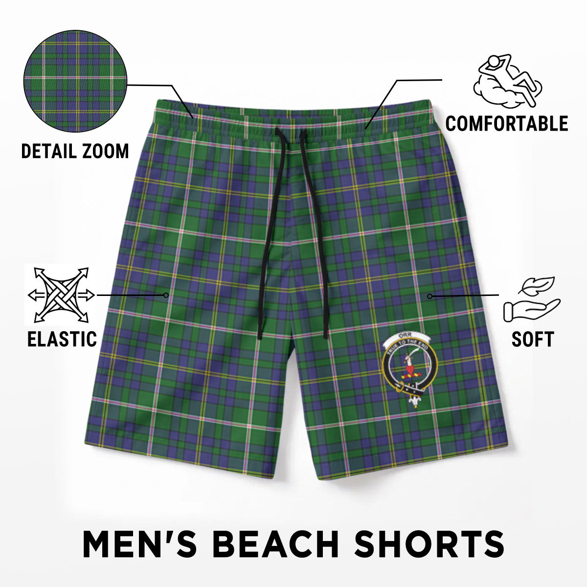 Orr Tartan Crest Men's Beach Shorts