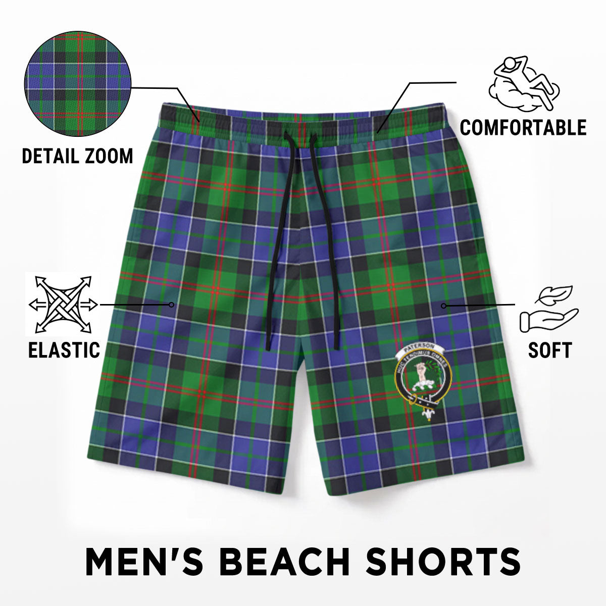 Paterson Tartan Crest Men's Beach Shorts