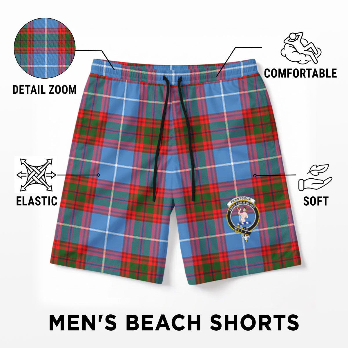 Pennycook Tartan Crest Men's Beach Shorts