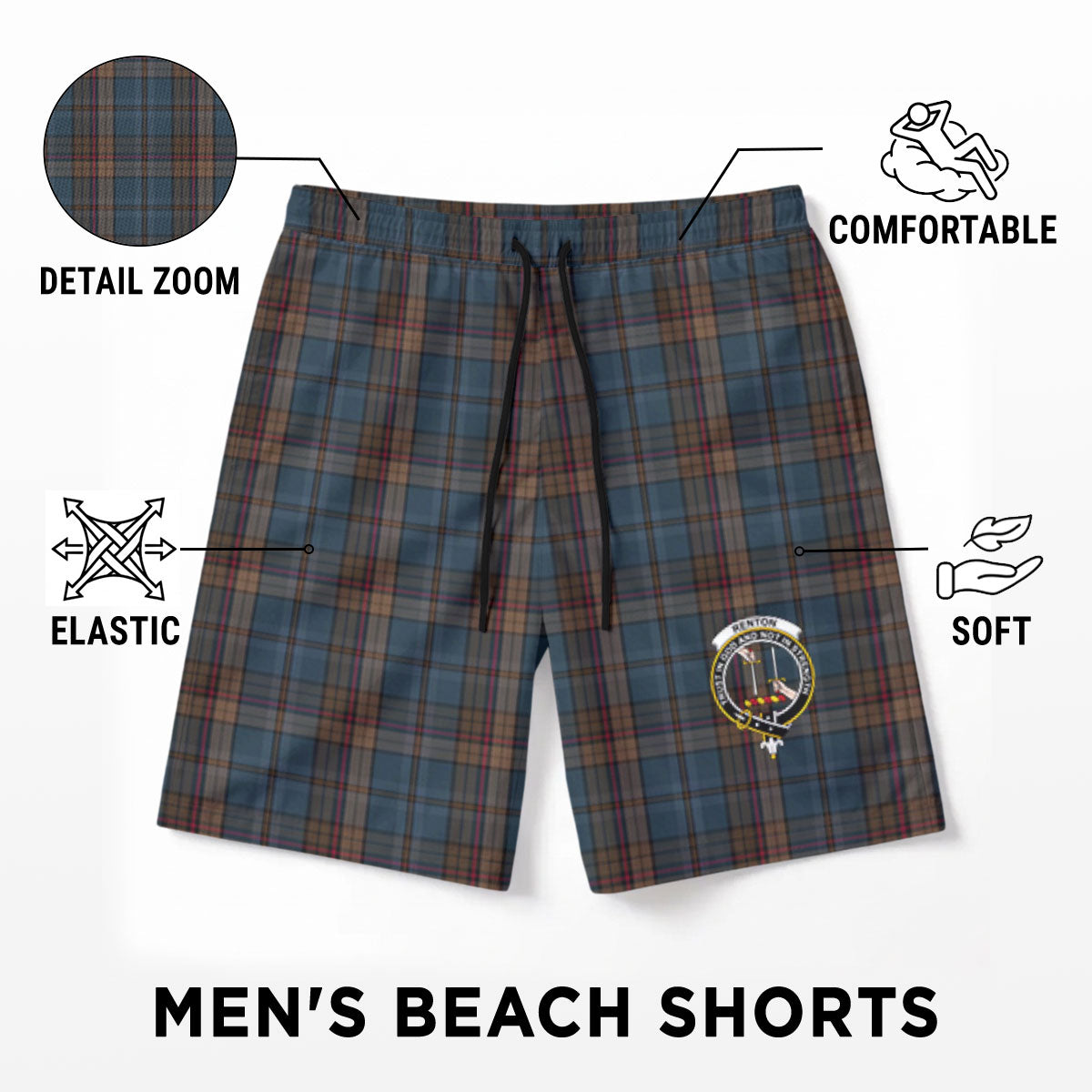 Renton Tartan Crest Men's Beach Shorts