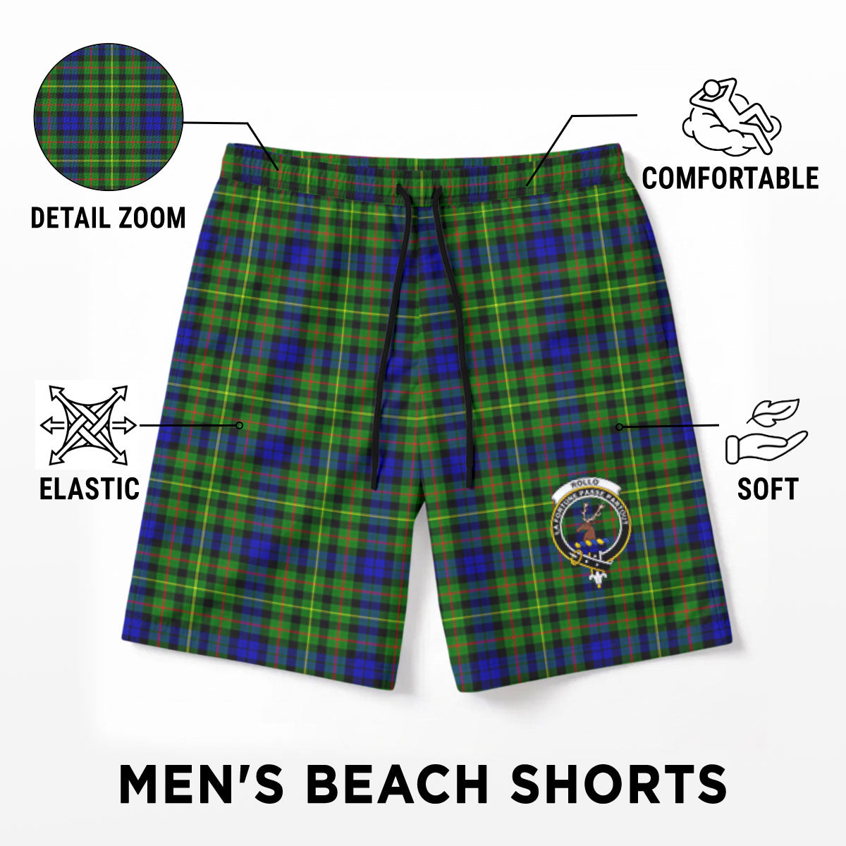 Rollo Modern Tartan Crest Men's Beach Shorts