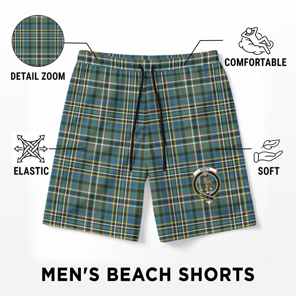 Scott Green Ancient Tartan Crest Men's Beach Shorts