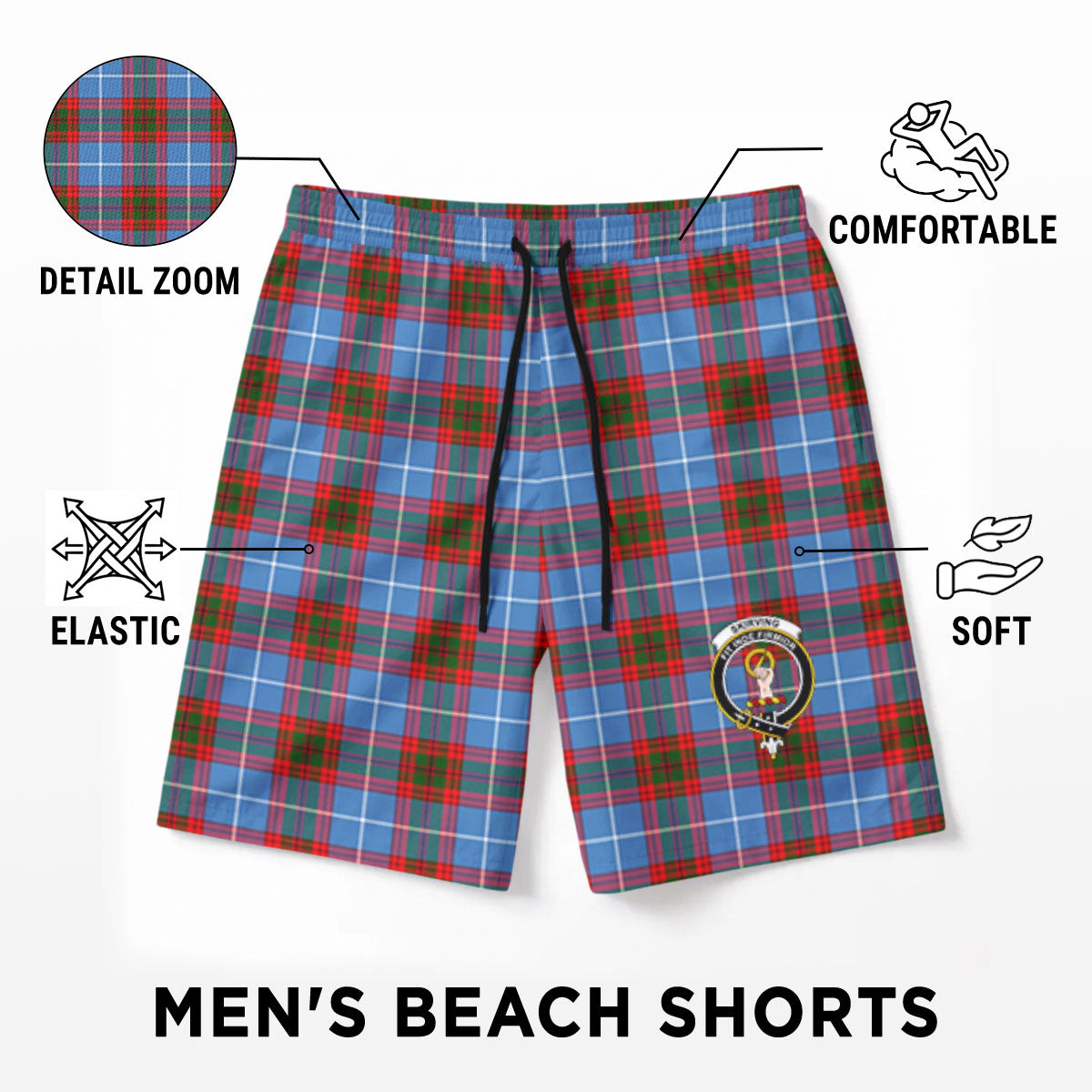 Skirving Tartan Crest Men's Beach Shorts