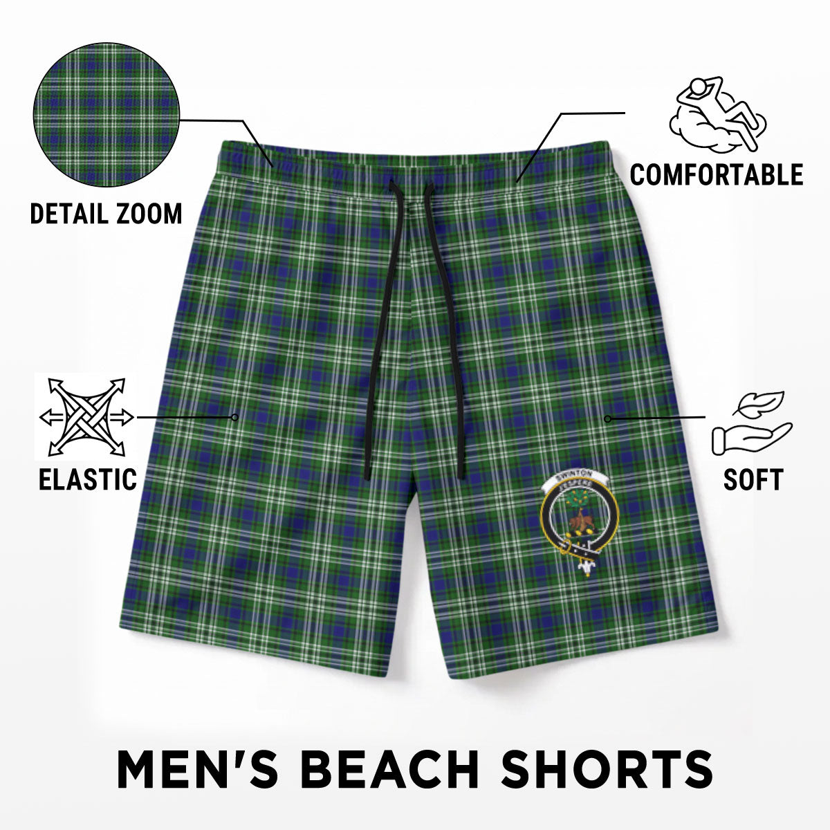 Swinton Tartan Crest Men's Beach Shorts