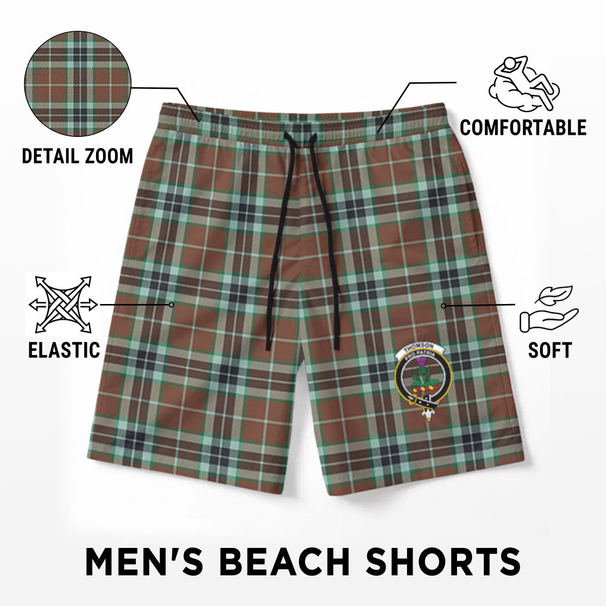 Thomson Hunting Modern Tartan Crest Men's Beach Shorts