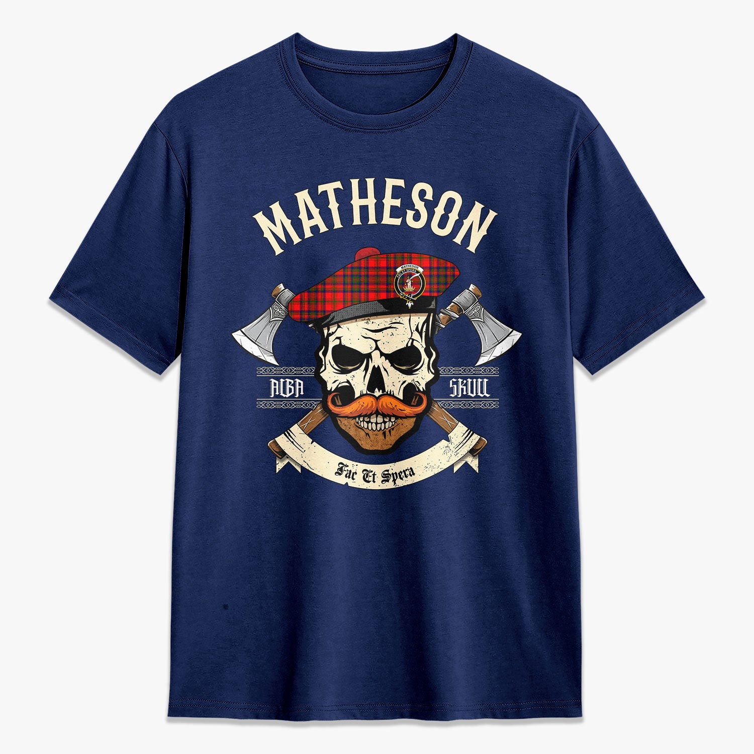 Custom Matheson Modern Tartan Crest 2D T-shirt - Alba Skull Style