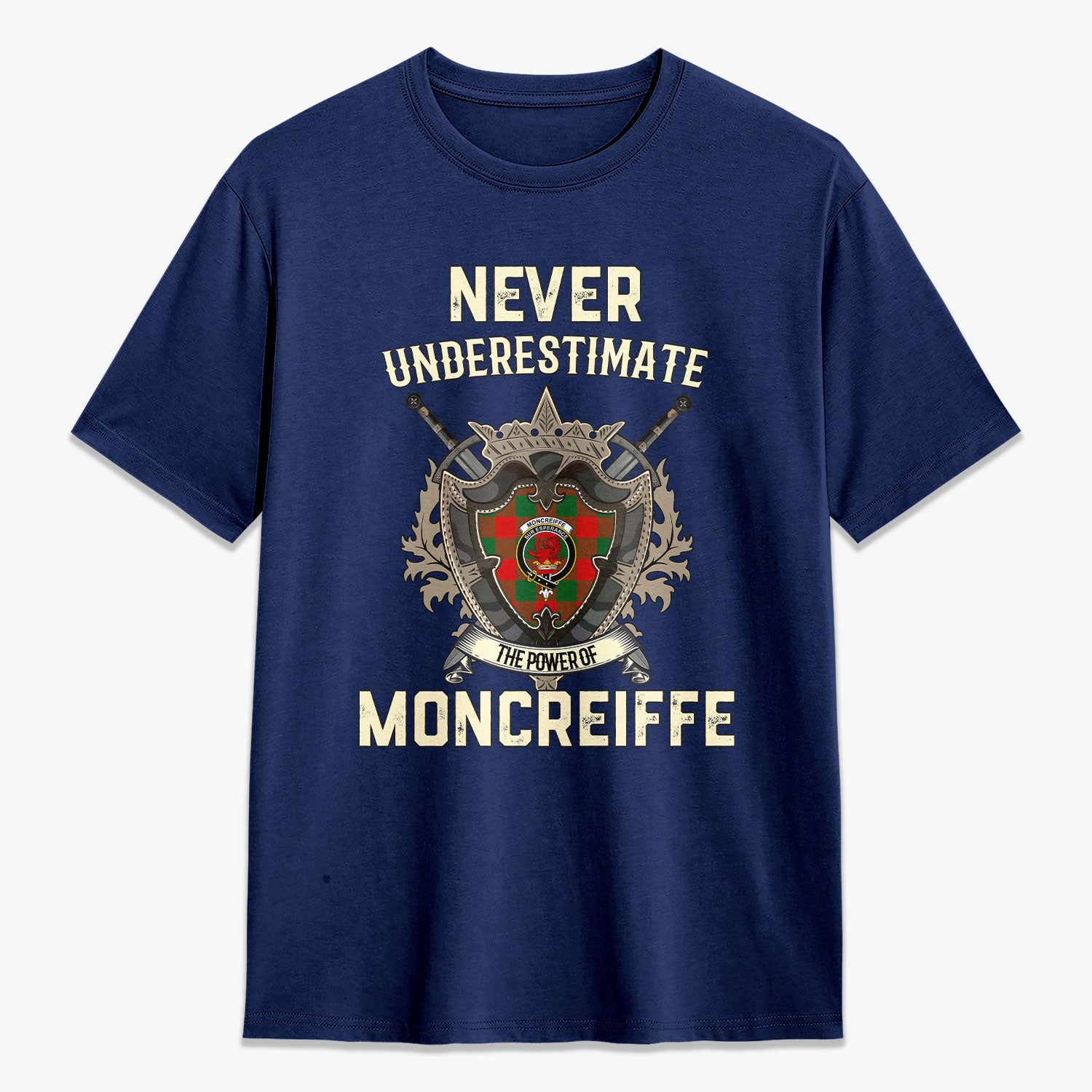 Moncreiffe (or Moncreiff) Tartan Crest 2D T-shirt - Never Underestimate Style