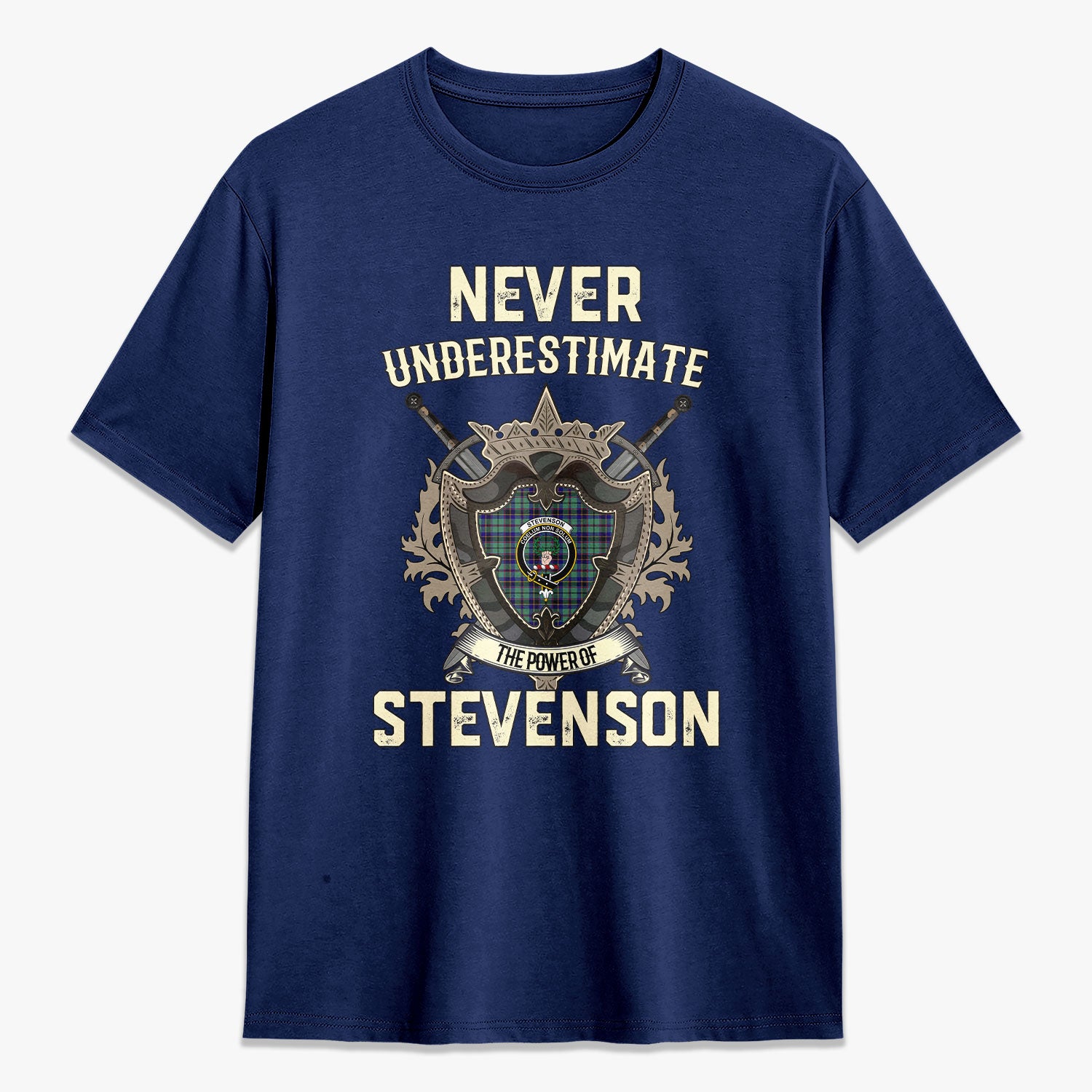 Stevenson Tartan Crest 2D T-shirt - Never Underestimate Style