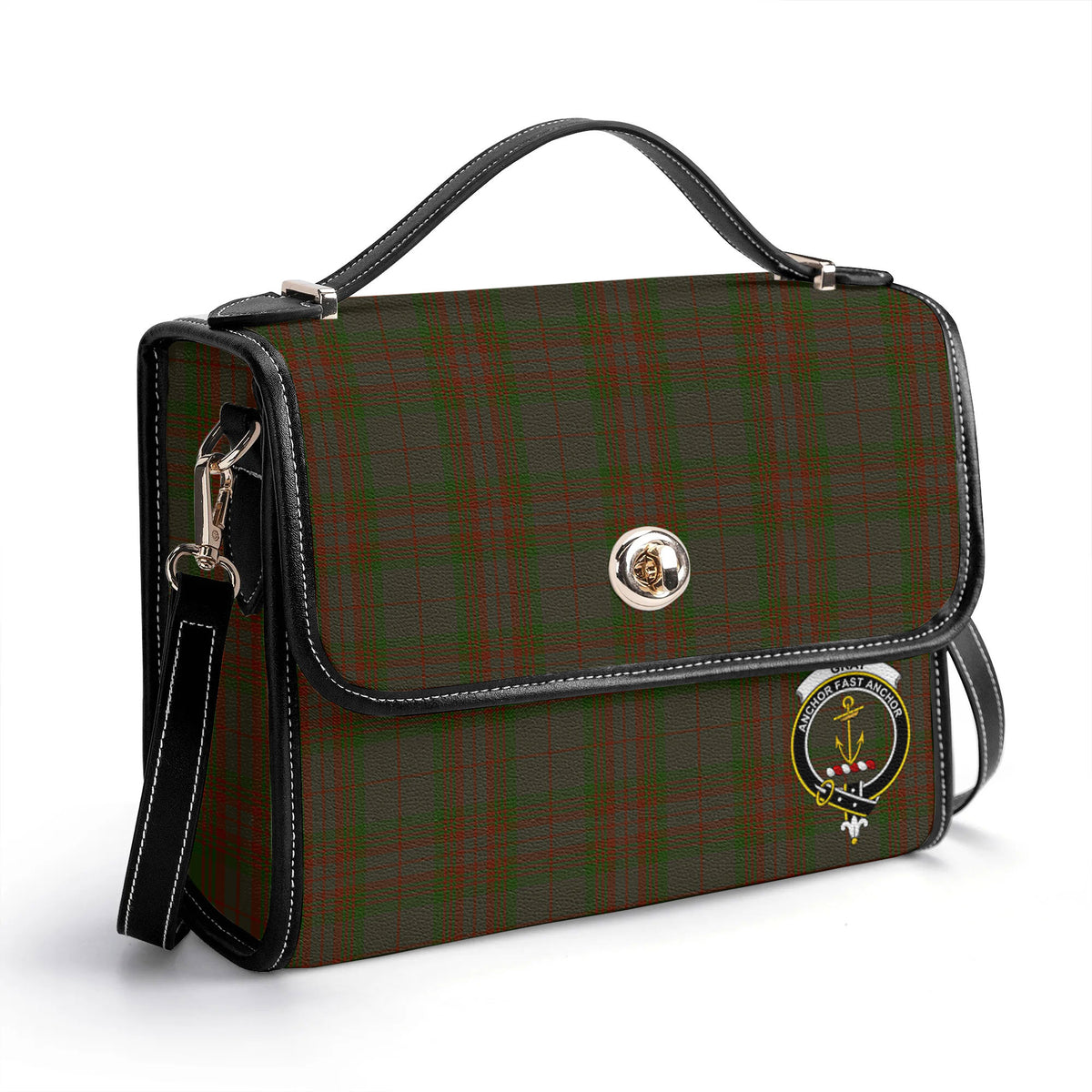 Gray Tartan Crest Satchel Bag