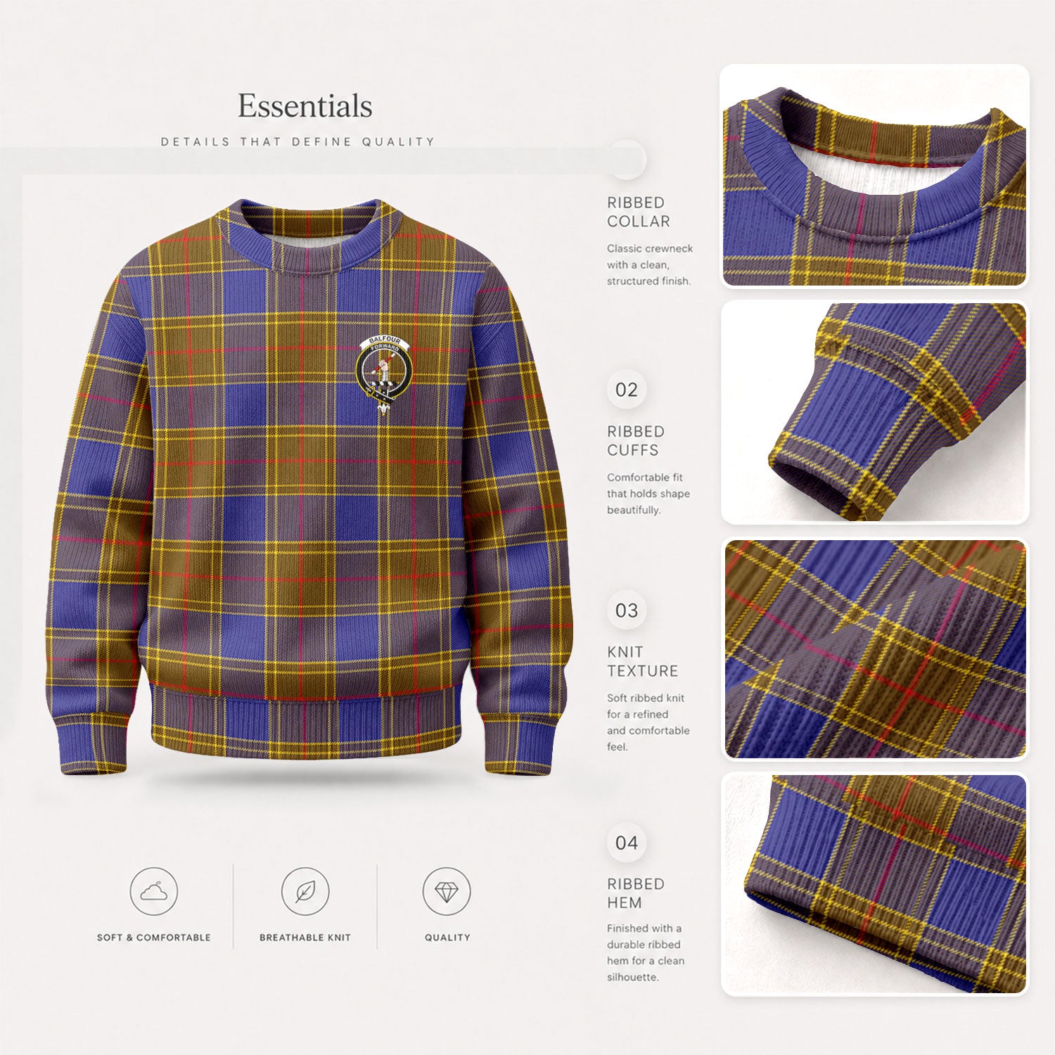 Balfour Modern Tartan Crest Sweater