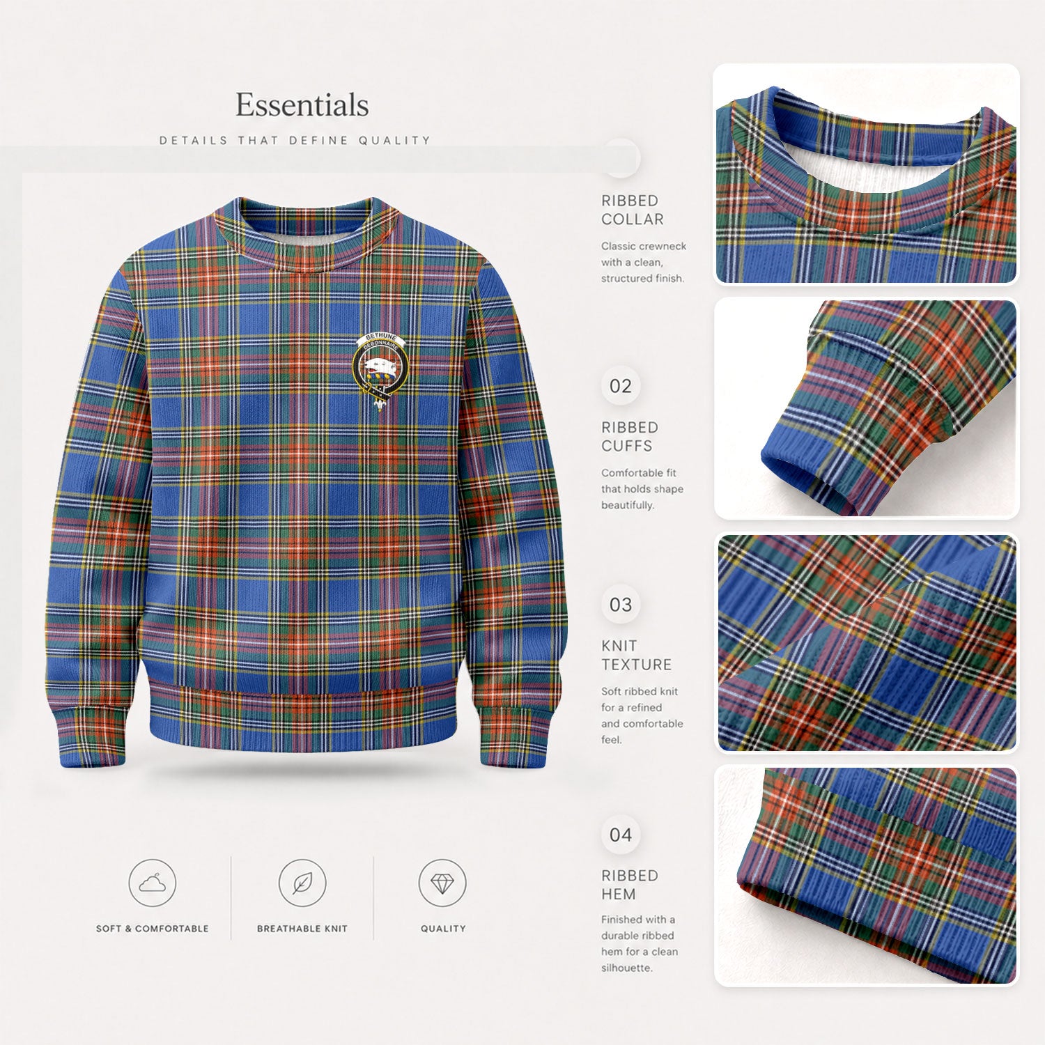 Bethune Ancient Tartan Crest Sweater