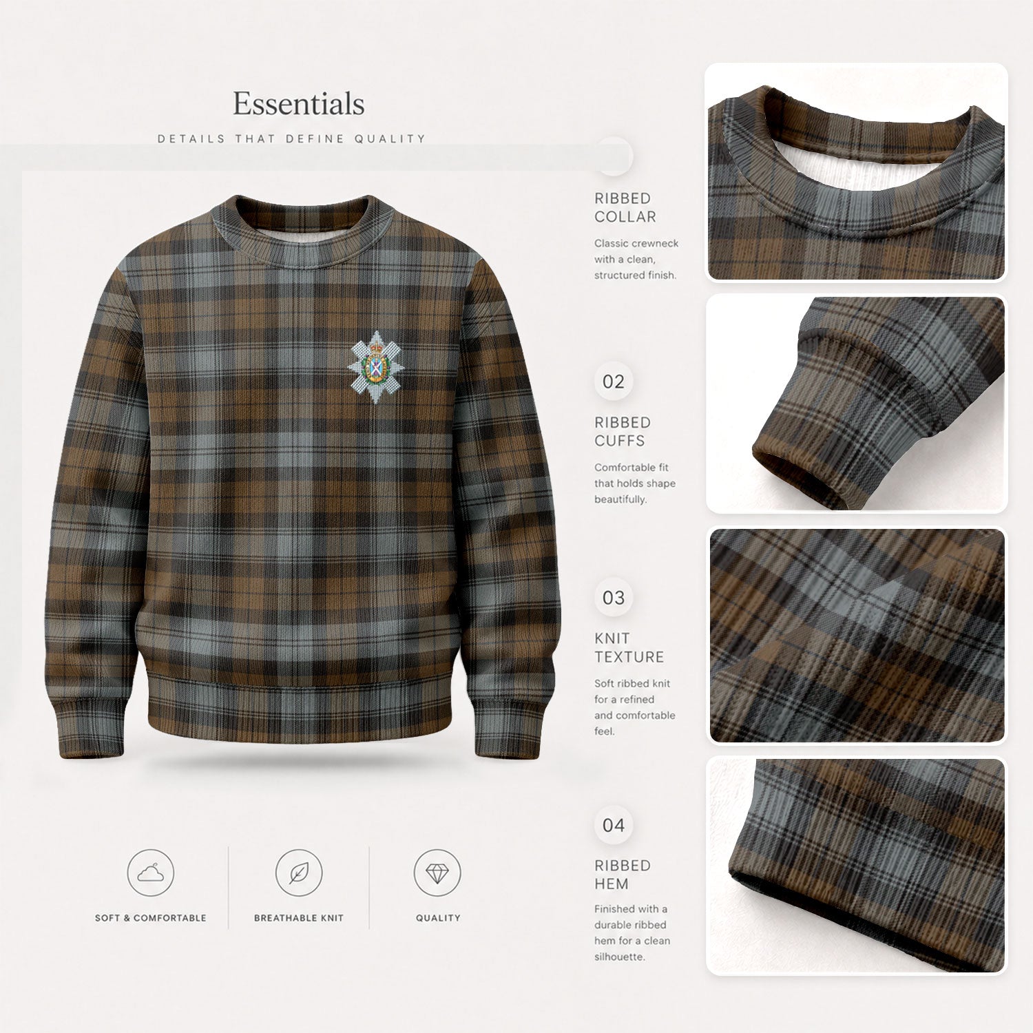 Black Watch Weathered Tartan Crest Sweater