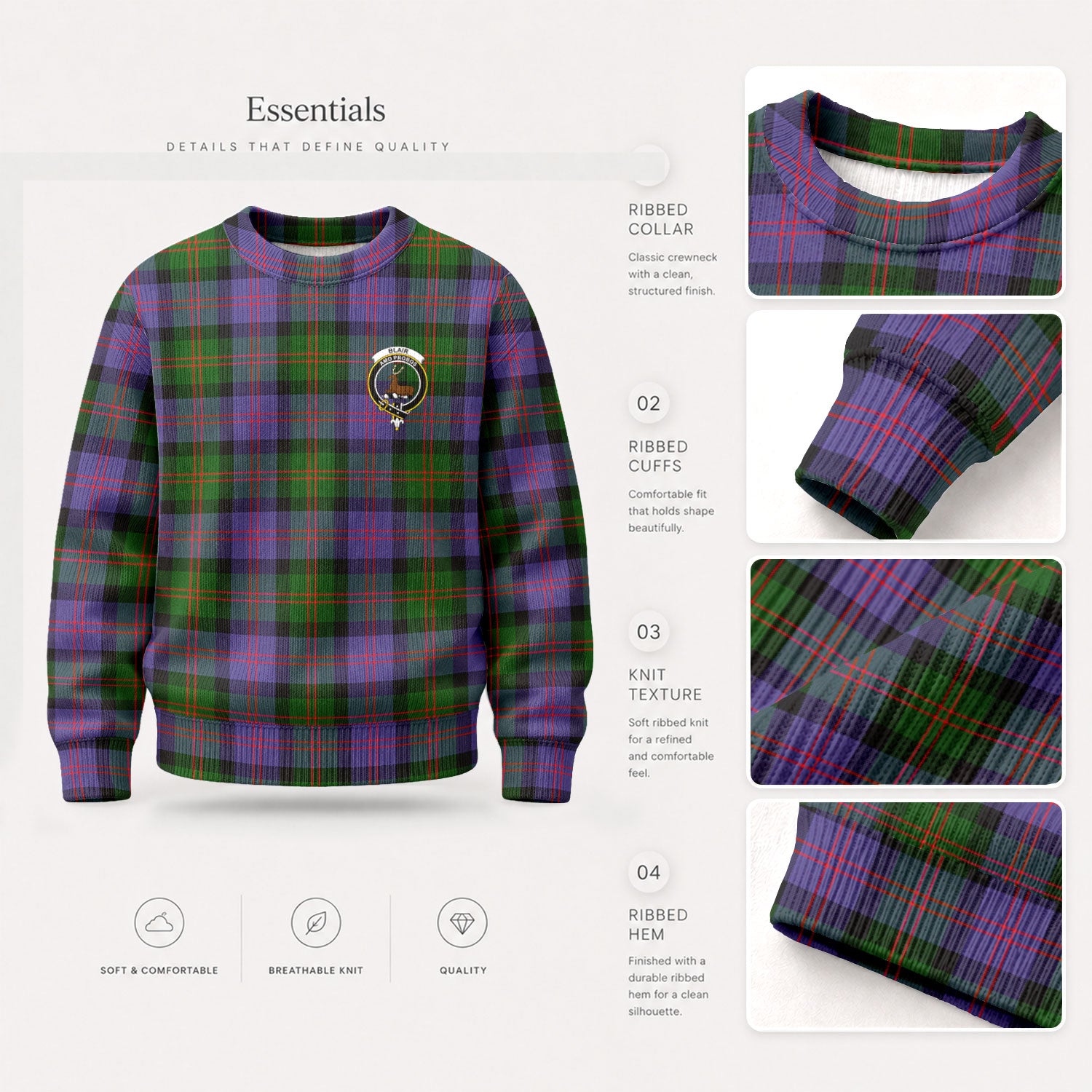 Blair Modern Tartan Crest Sweater