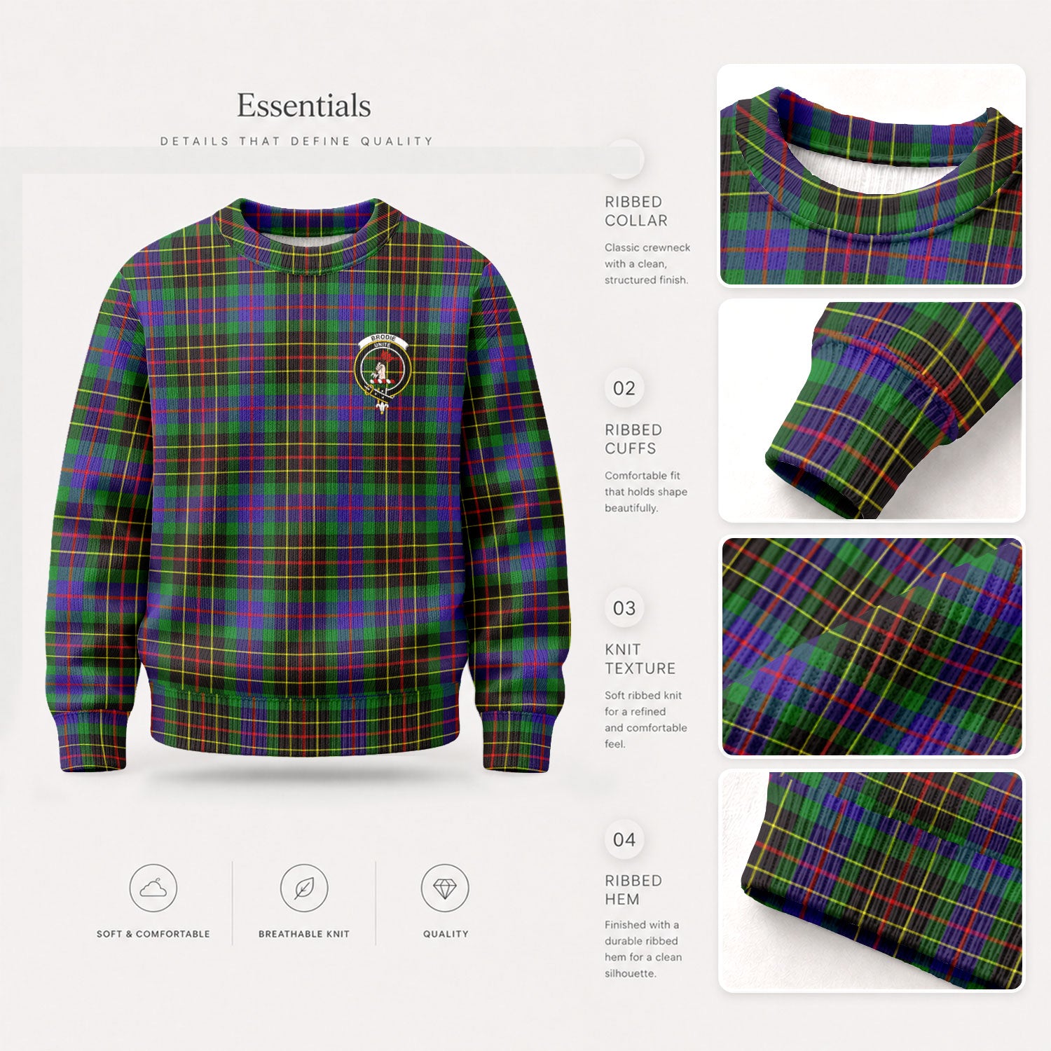 Brodie Hunting Modern Tartan Crest Sweater