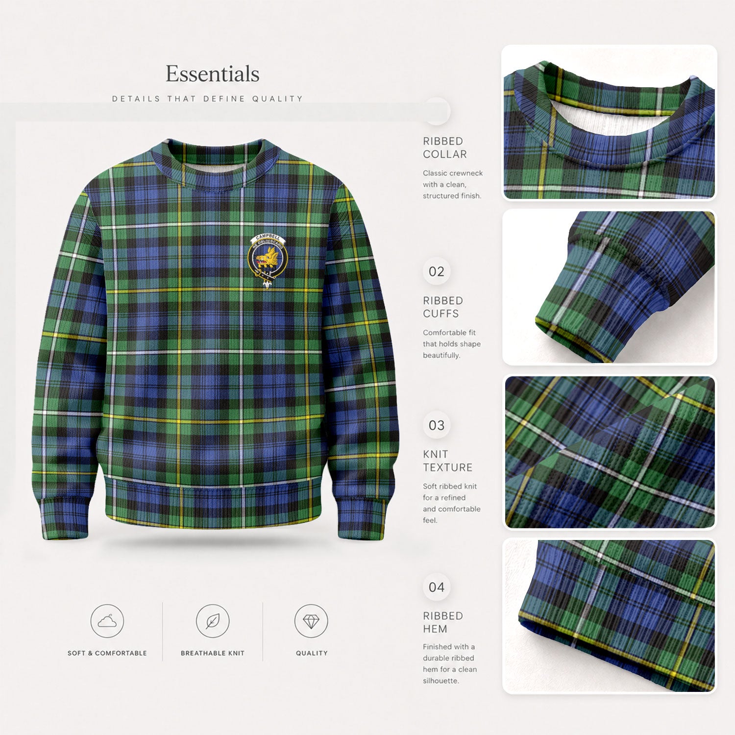 Campbell Argyll Ancient Tartan Crest Sweater