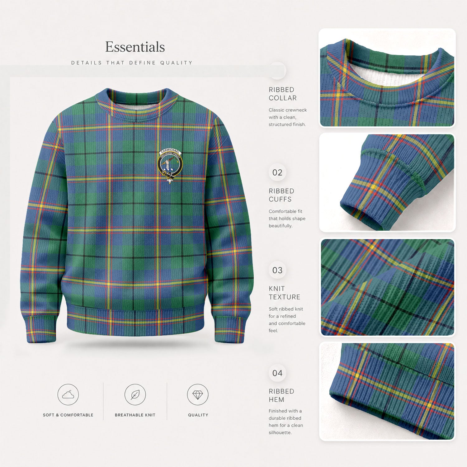 Carmichael Ancient Tartan Crest Sweater