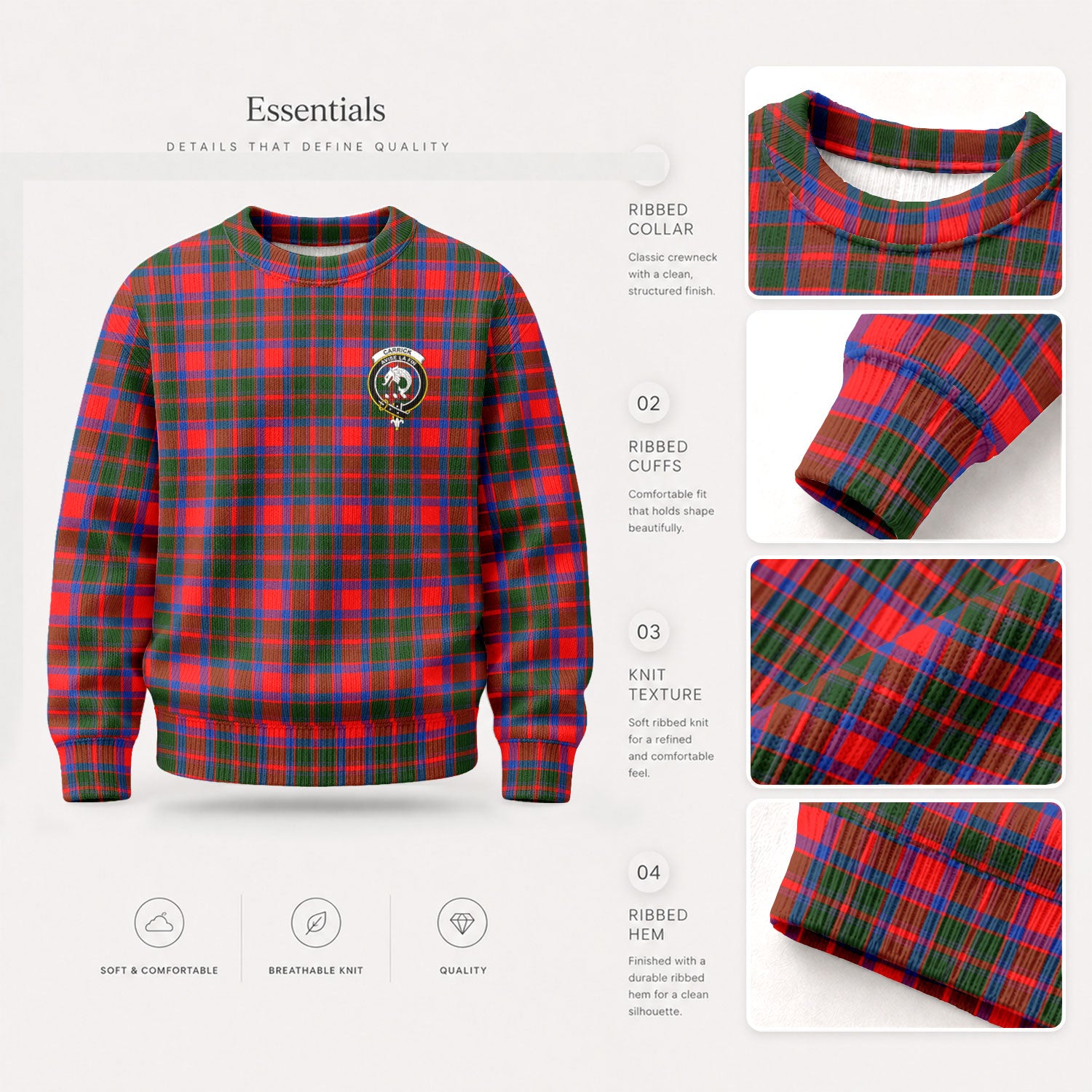 Carrick District Tartan Crest Sweater