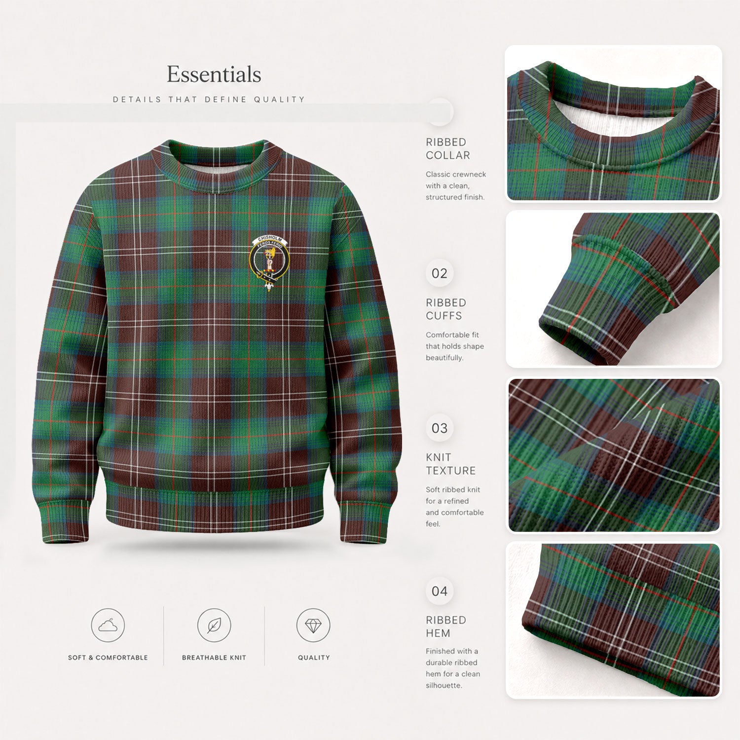 Chisholm Hunting Ancient Tartan Crest Sweater