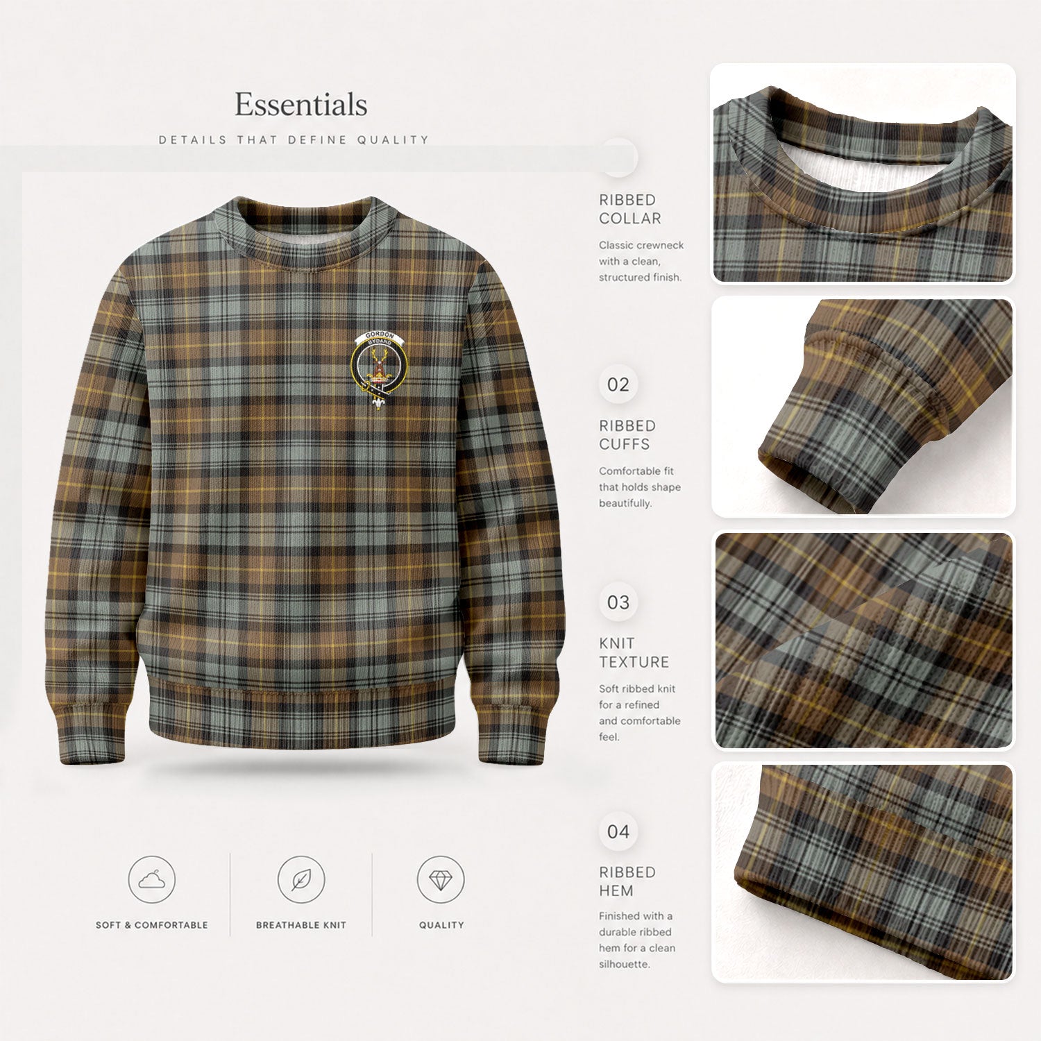 Gordon Weathered Tartan Crest Sweater