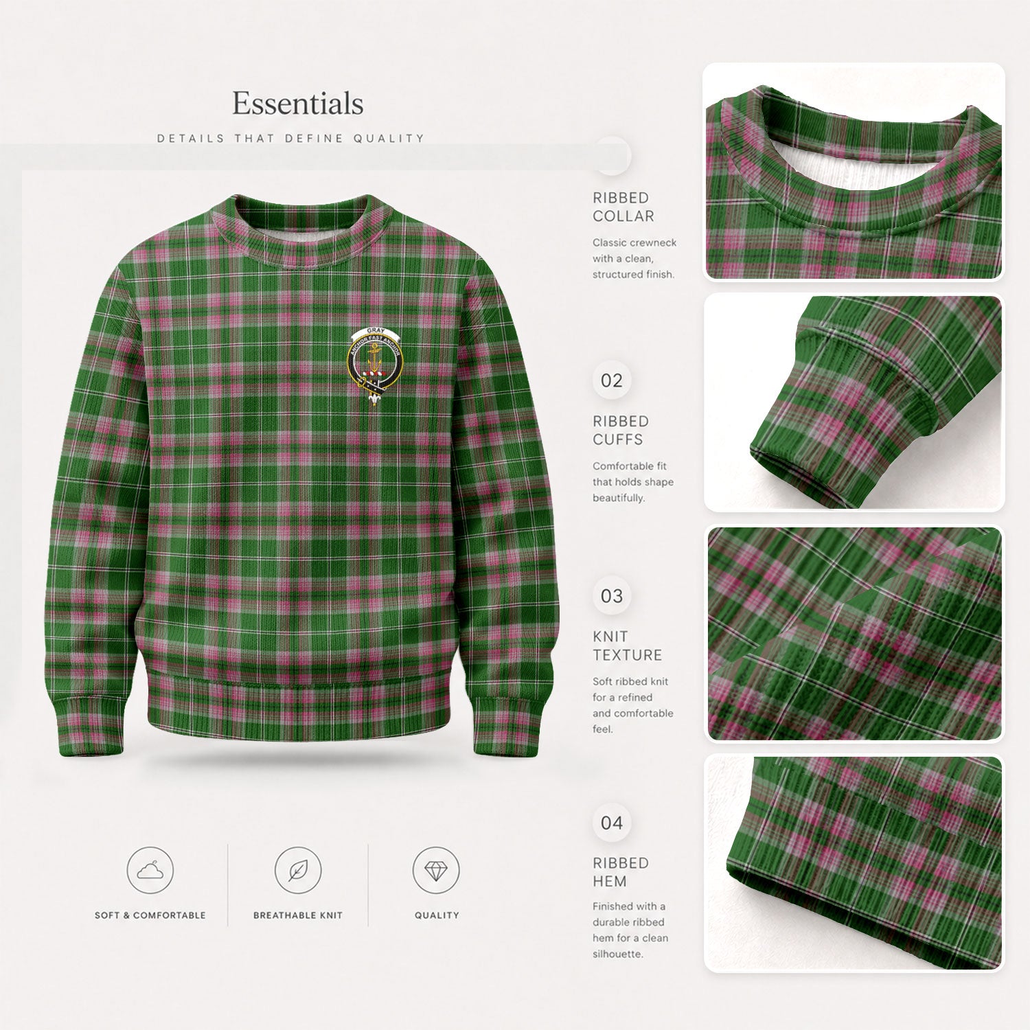 Gray Hunting Tartan Crest Sweater