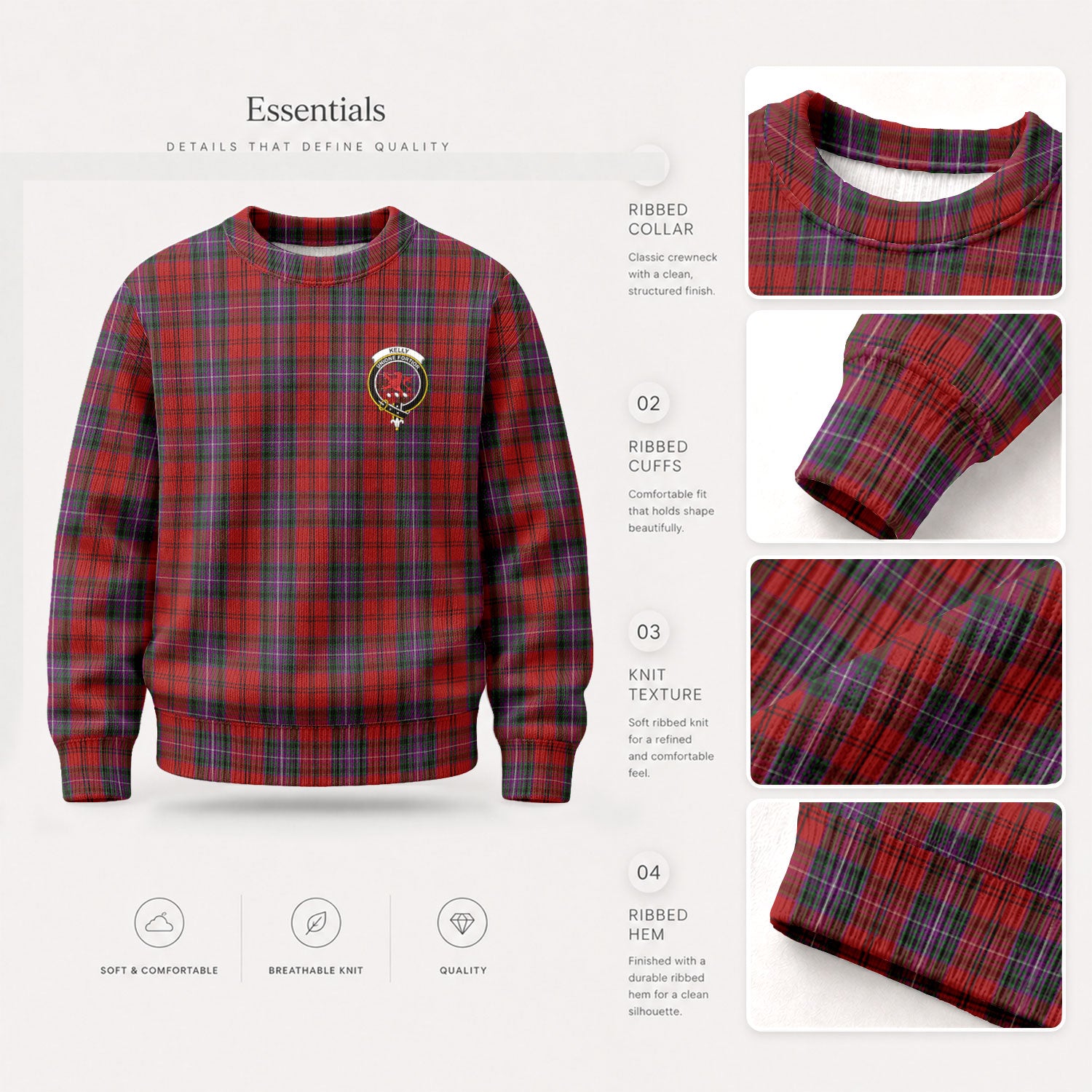 Kelly of Sleat Red Tartan Crest Sweater