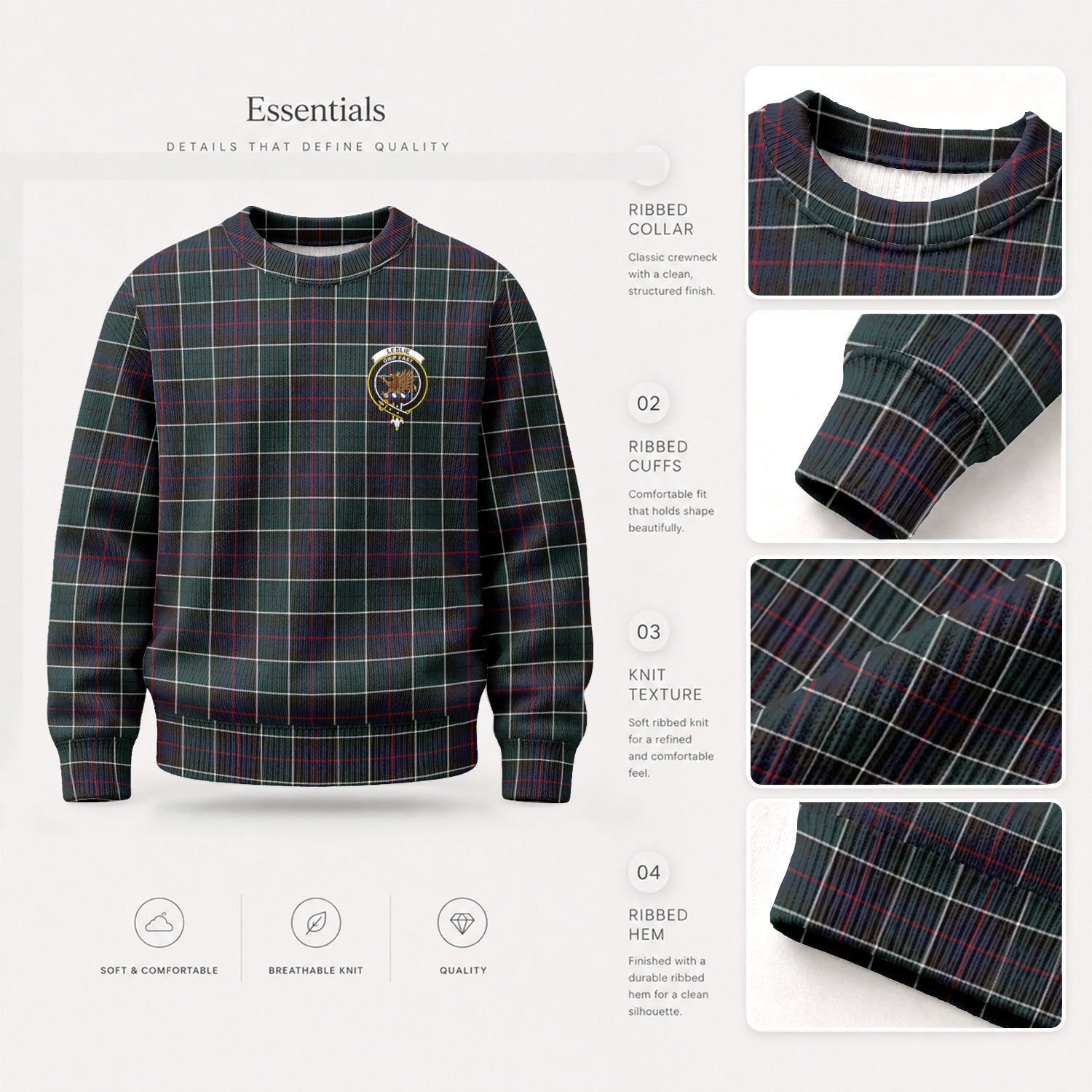 Leslie Hunting Modern Tartan Crest Sweater