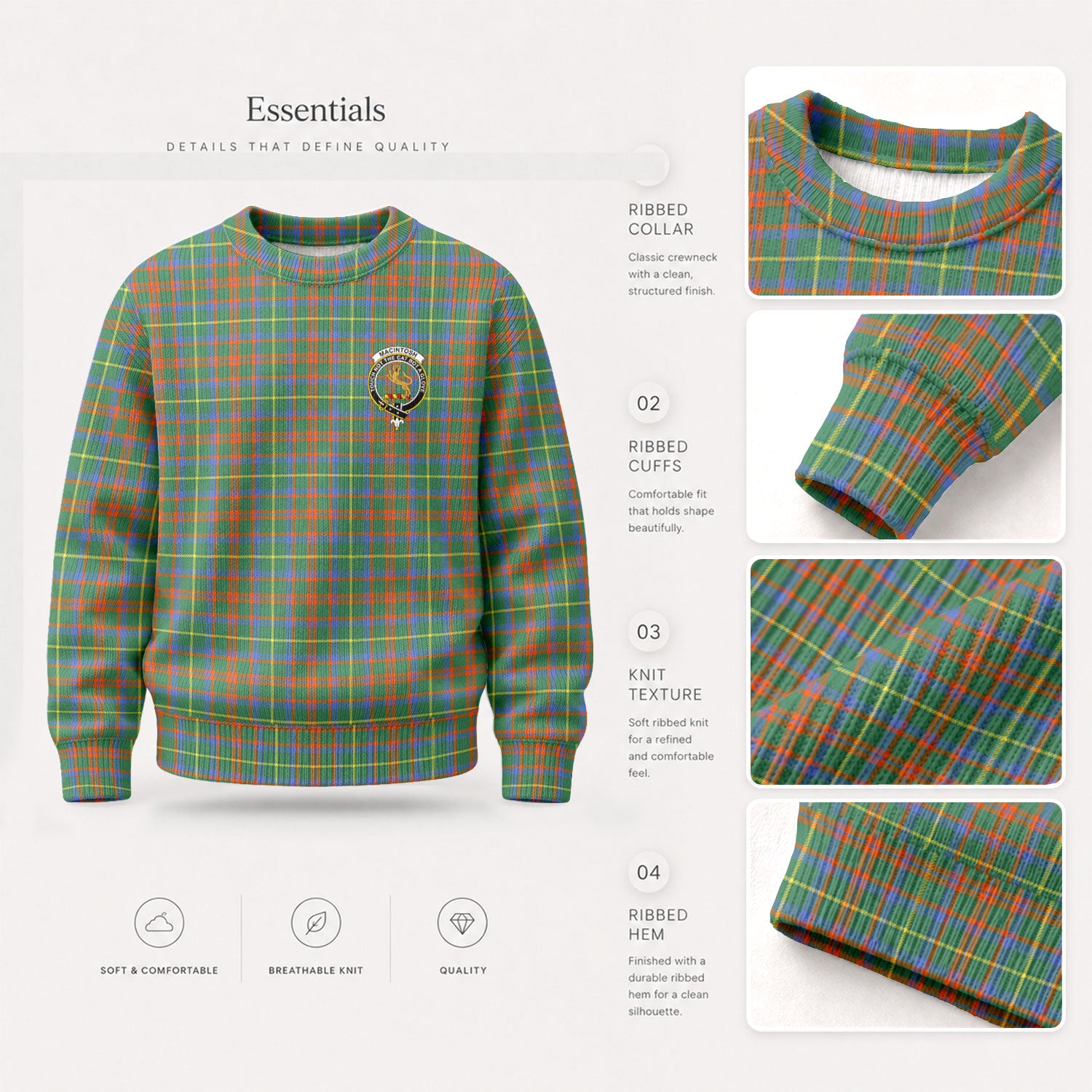 MacIntosh Hunting Ancient Tartan Crest Sweater