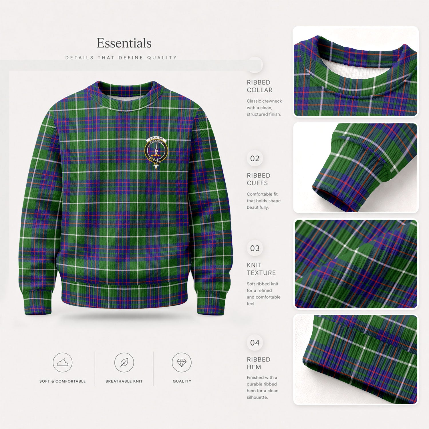 MacIntyre Hunting Modern Tartan Crest Sweater