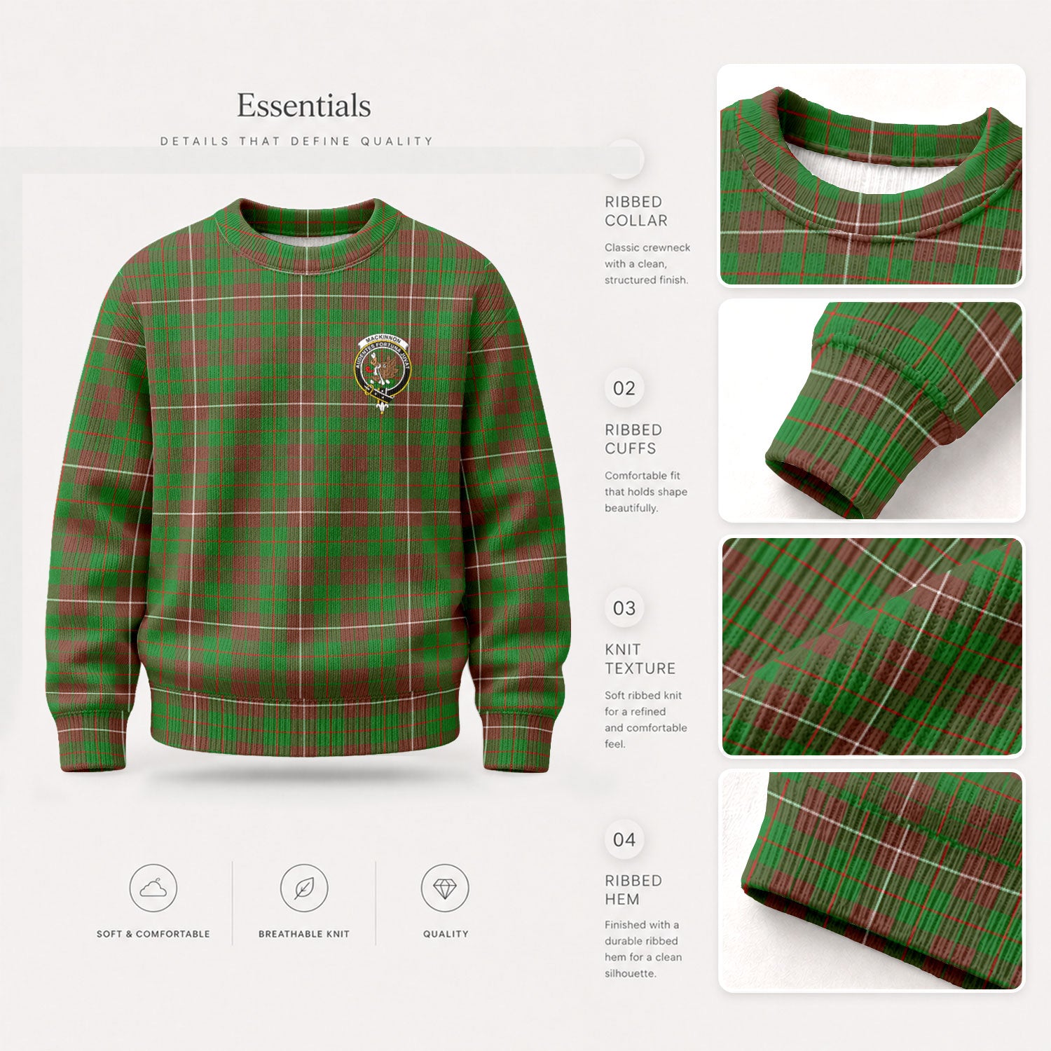 MacKinnon Hunting Modern Tartan Crest Sweater