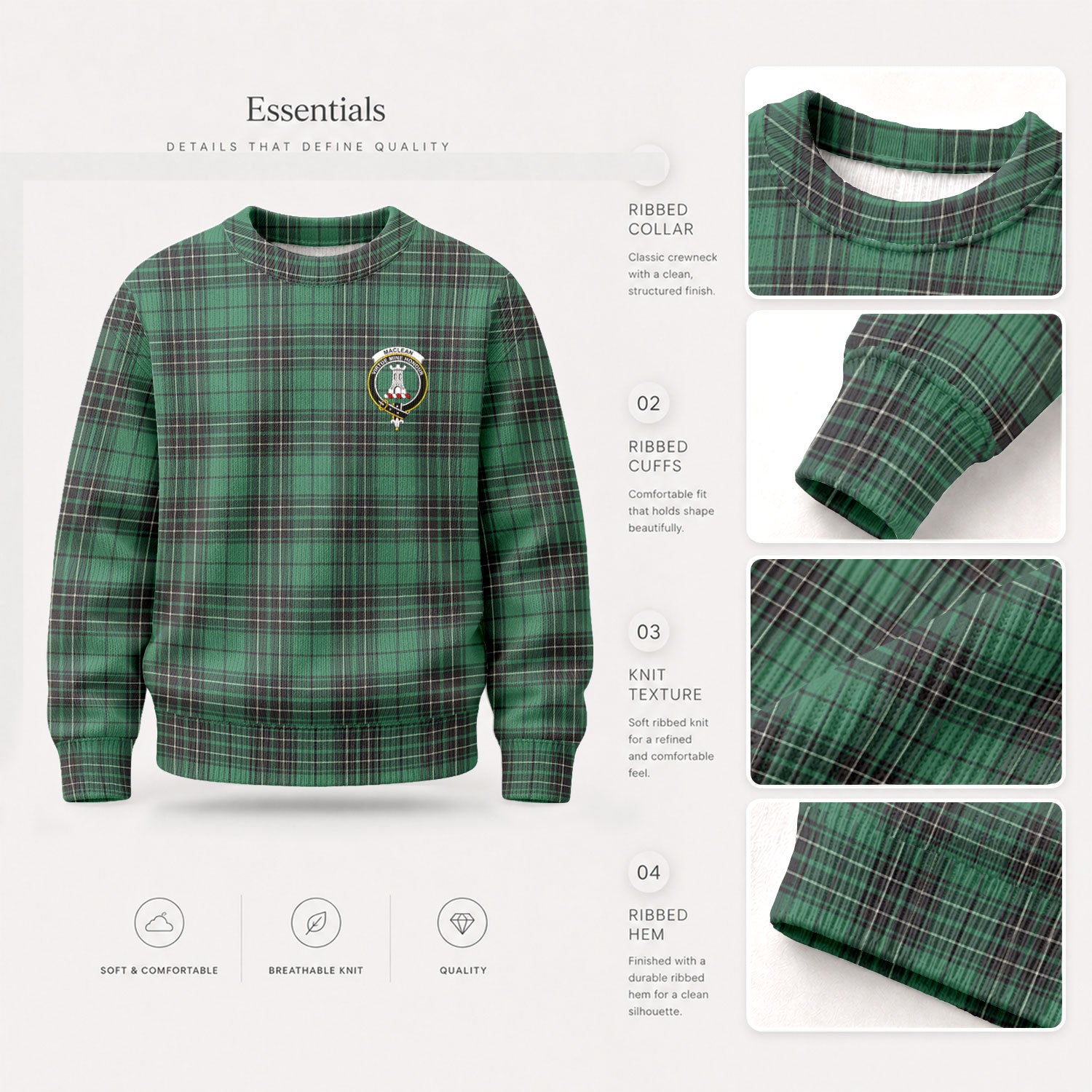 MacLean Hunting Ancient Tartan Crest Sweater