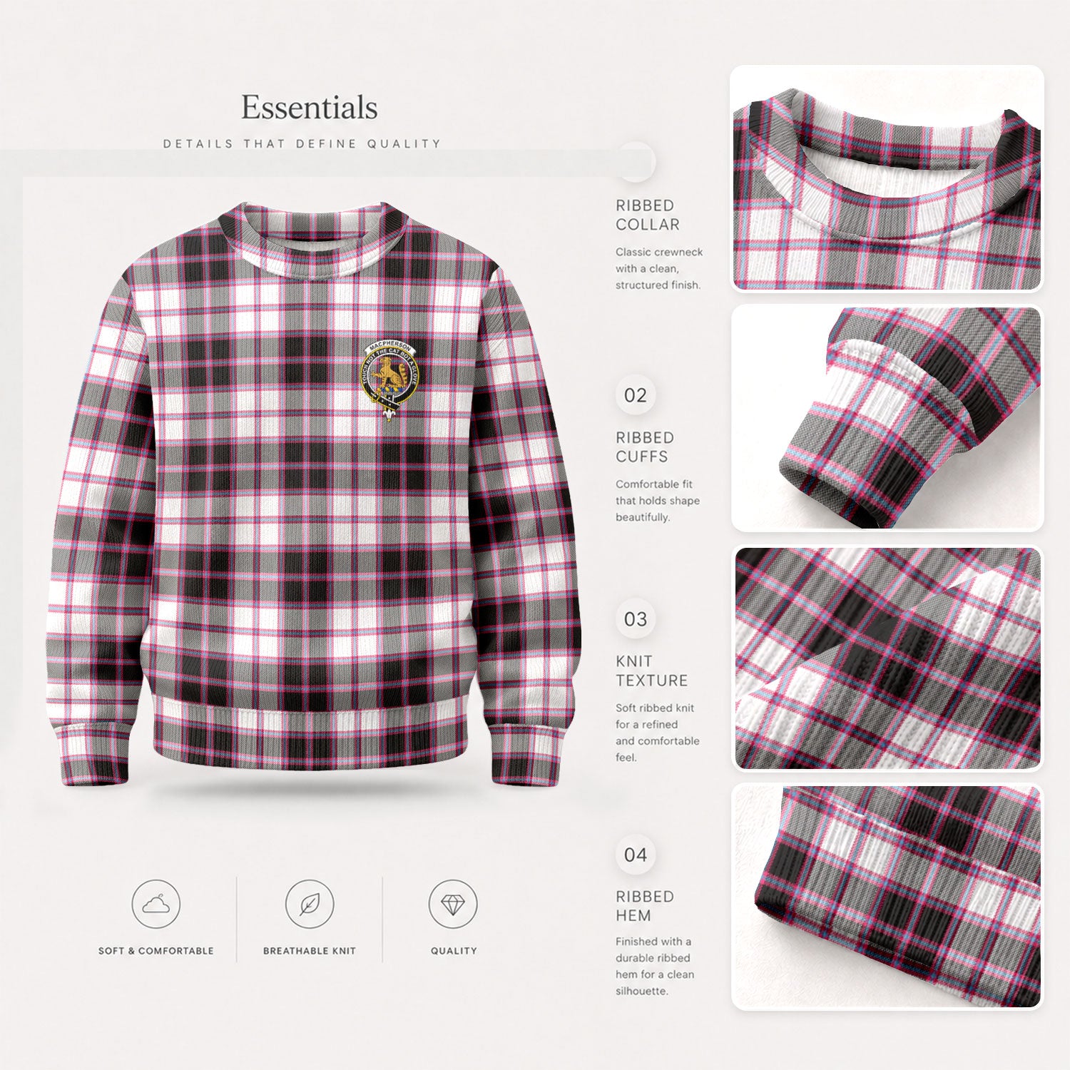 MacPherson Hunting Modern Tartan Crest Sweater
