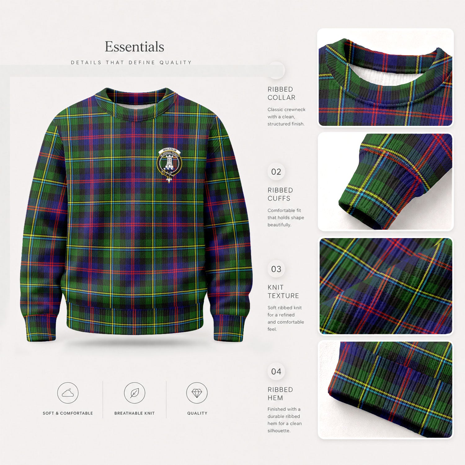 Malcolm (or MacCallum) Tartan Crest Sweater