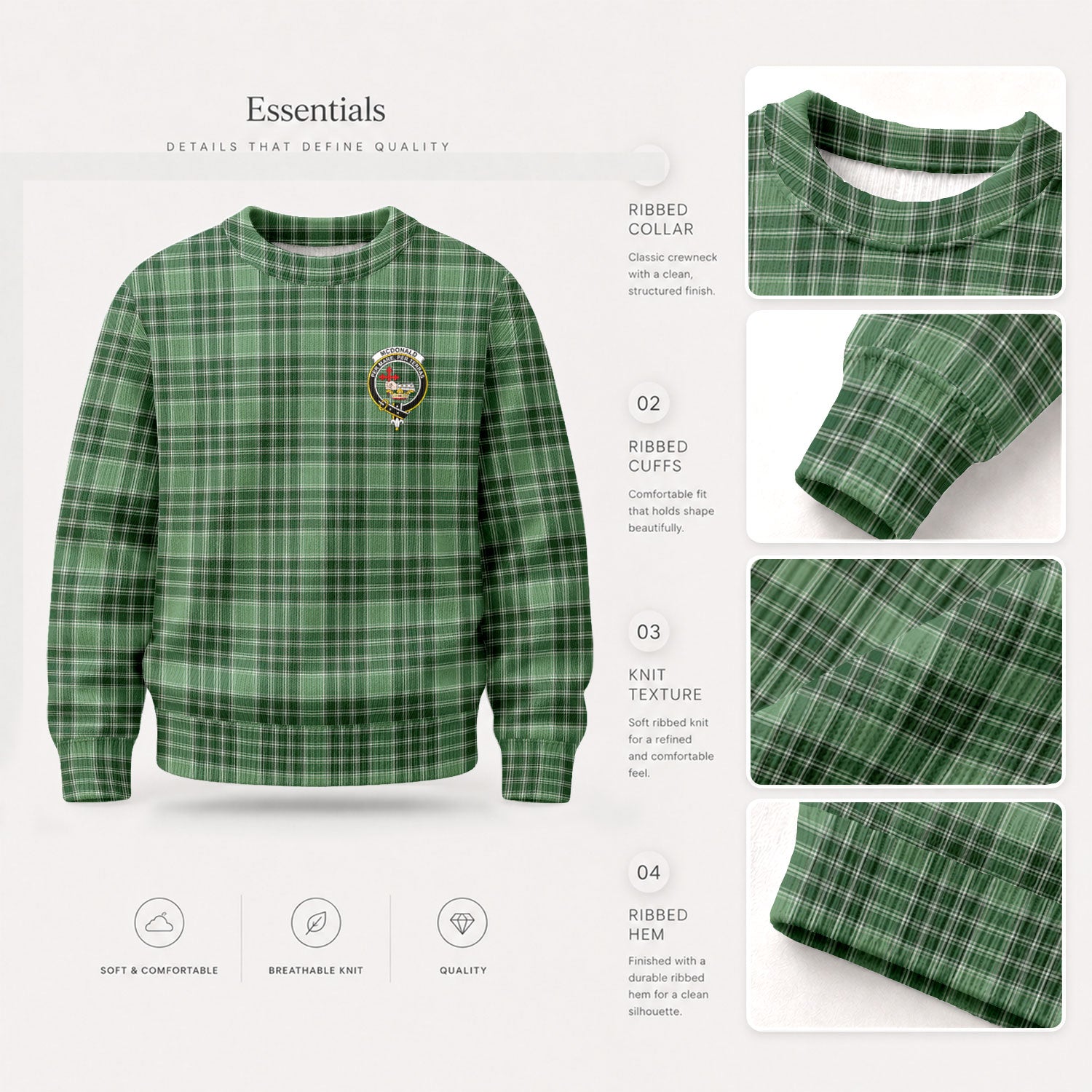 McDonald Lord of the Isles Hunting Tartan Crest Sweater