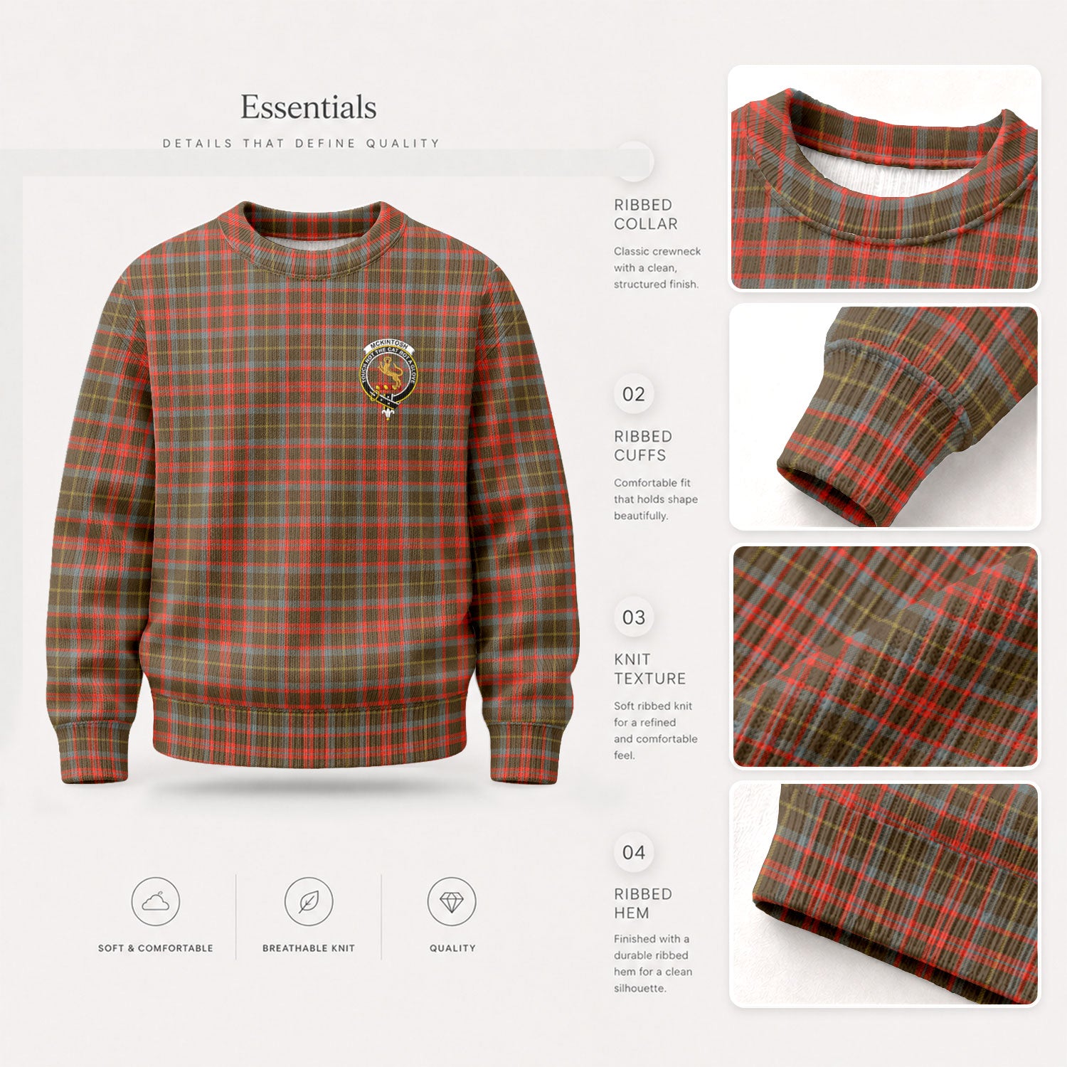 McKintosh Hunting Weathered Tartan Crest Sweater