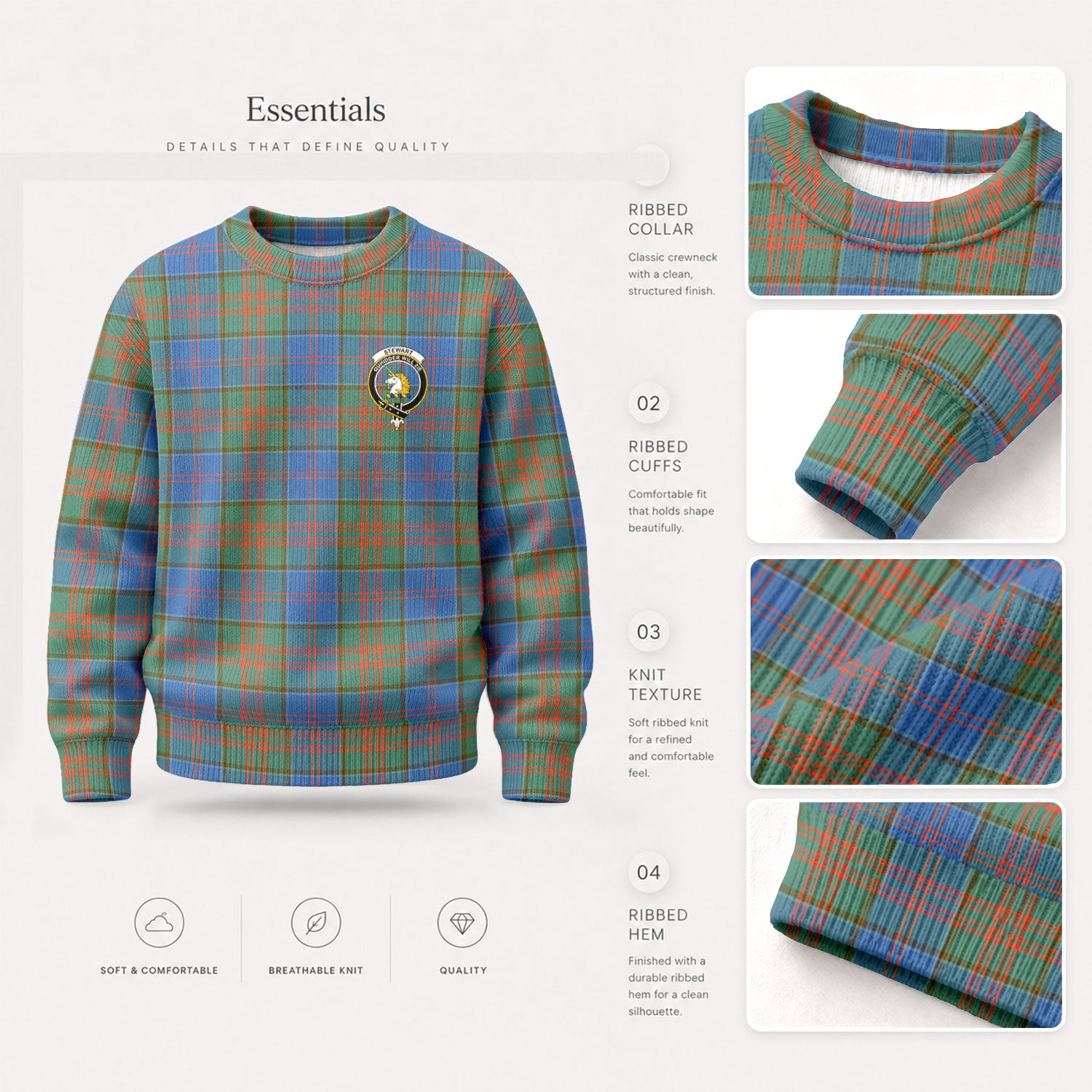 Stewart of Appin Hunting Ancient Tartan Crest Sweater