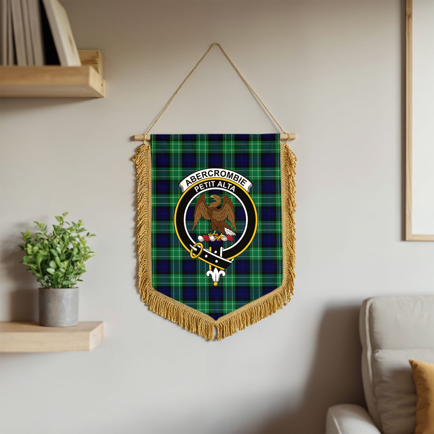 Abercrombie Tartan Crest Wall Hanging Banner - Wood Pole