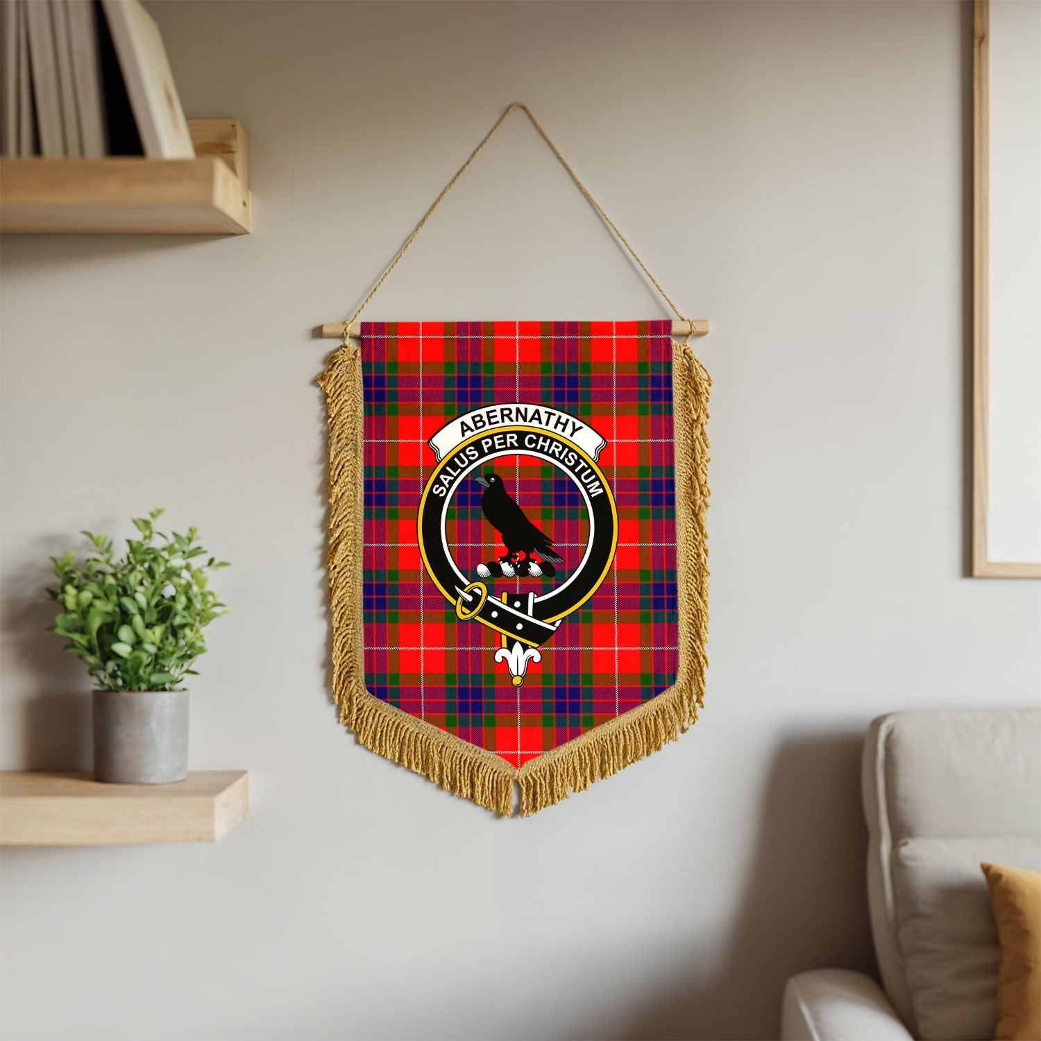 Abernathy Tartan Crest Wall Hanging Banner - Wood Pole
