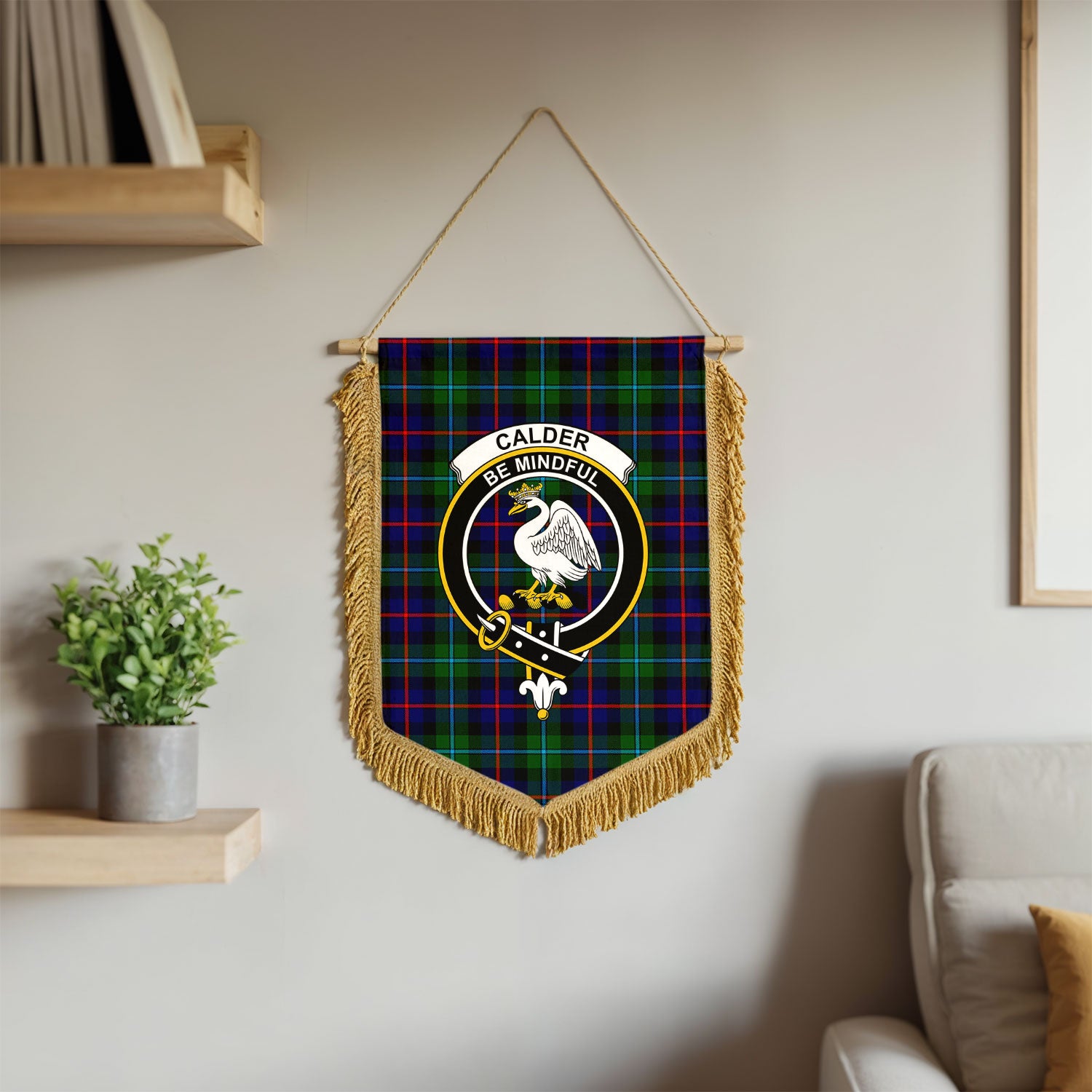 Calder (Calder-Campbell) Tartan Crest Wall Hanging Banner - Wood Pole