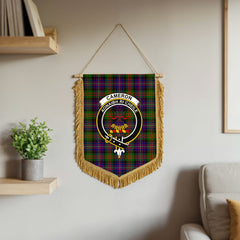 Cameron of Erracht Modern Tartan Crest Wall Hanging Banner - Wood Pole