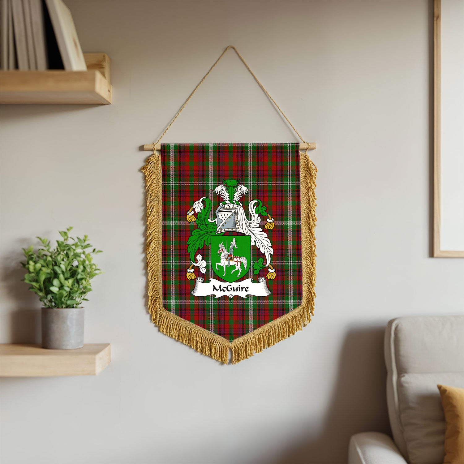 McGuire Tartan Coat Of Arms Wall Hanging Banner - Wood Pole