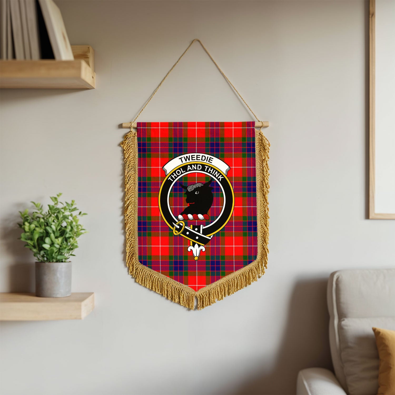 Tweedie Tartan Crest Wall Hanging Banner - Wood Pole